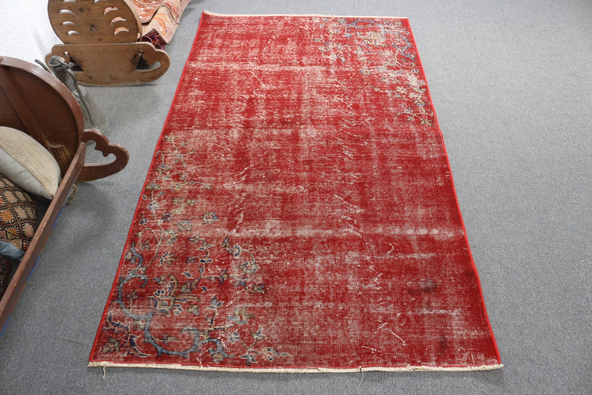 Red Cool Rugs, Vintage Rug, Retro Rug, Home Decor Rug, Pastel Rugs, Turkish Rug, Rugs for Living Room, Bedroom Rugs, 3.8x6.5 ft Area Rug