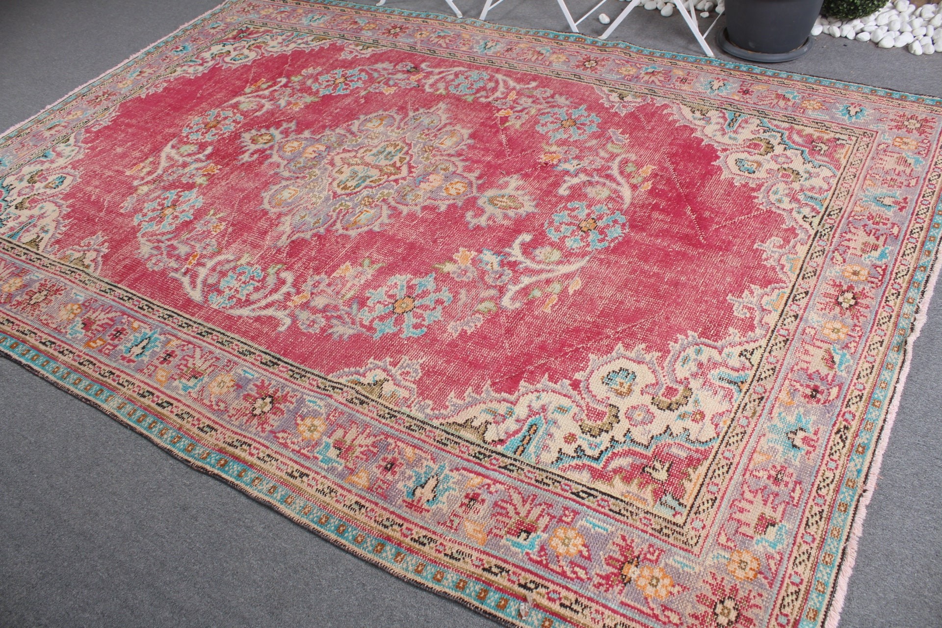 Yatak Odası Halısı, Oturma Odası Halısı, Vintage Halılar, Vintage Dekor Halısı, 6.8x9.9 ft Büyük Halı, Salon Halıları, Türk Halıları, Yer Halısı, Pembe Soğuk Halı