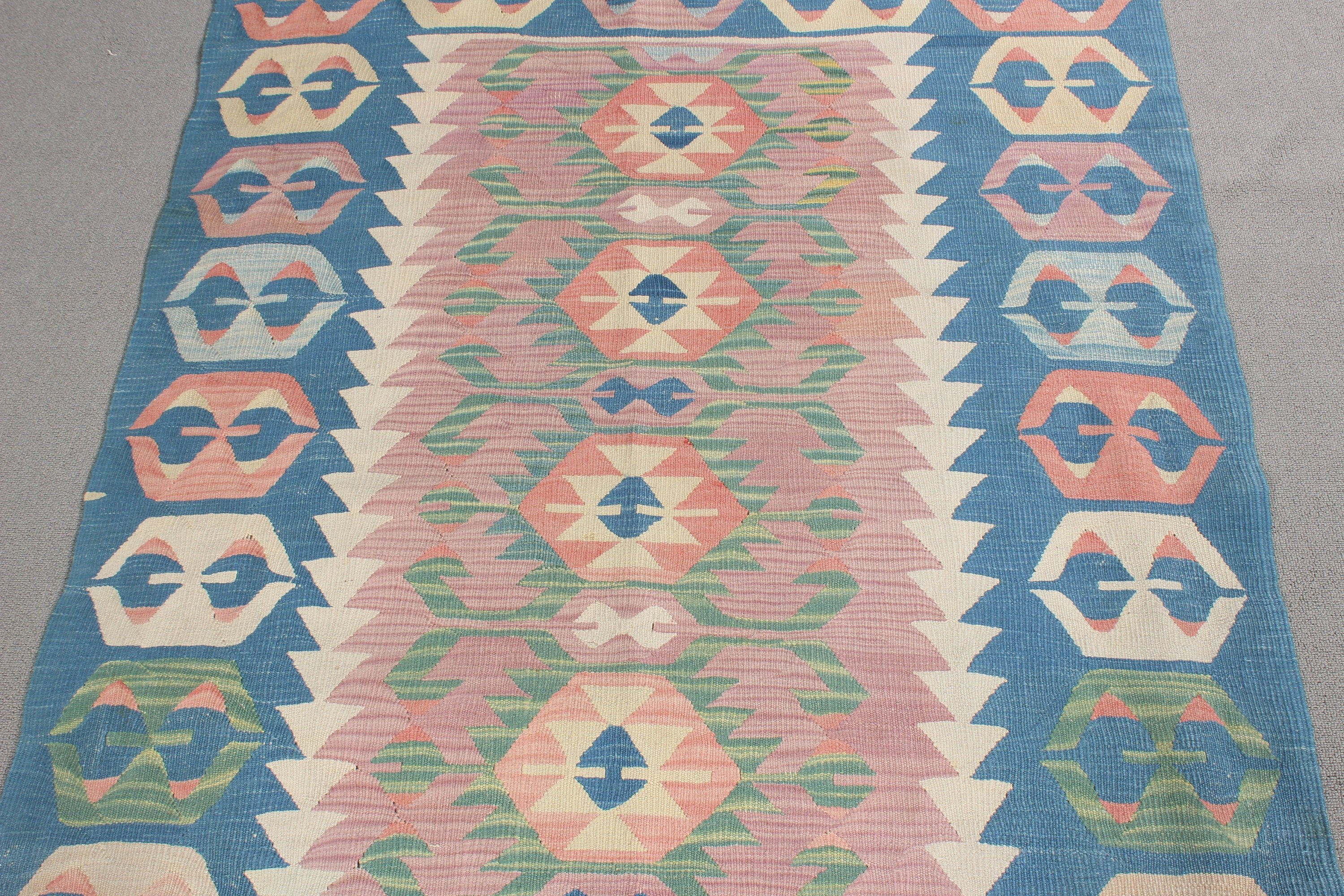 Mavi Oryantal Halı, Vintage Halılar, 3.6x5.2 ft Vurgulu Halılar, Kilim, Vintage Vurgulu Halı, Anadolu Halıları, Yatak Odası Halısı, Türk Halıları, Lüks Halı