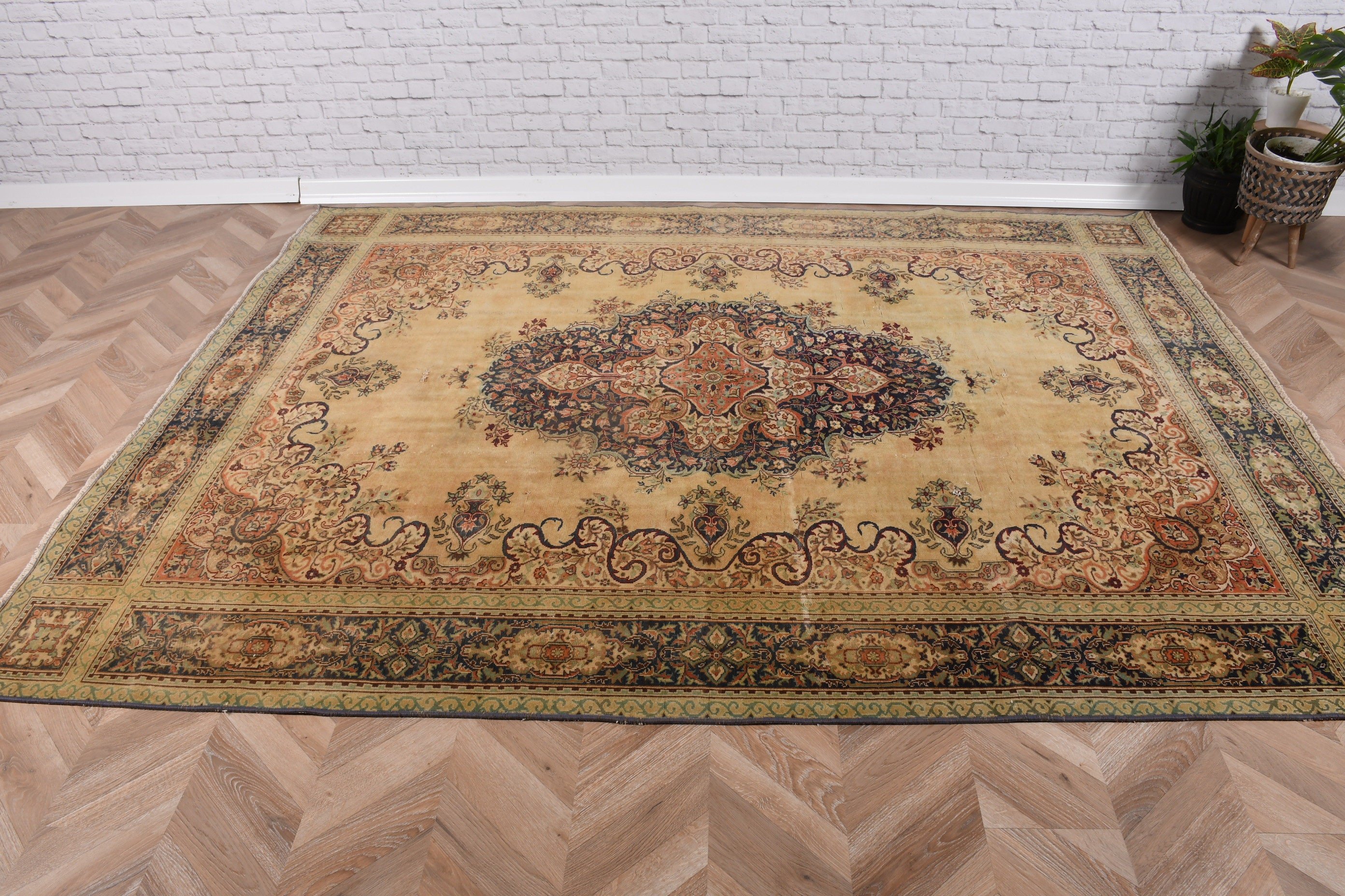 Büyük Oushak Halısı, Türk Halıları, 6,5x8,3 ft Büyük Halılar, Açıklama Halısı, Mavi Anadolu Halıları, Yer Halıları, Vintage Halılar, Oturma Odası Halısı