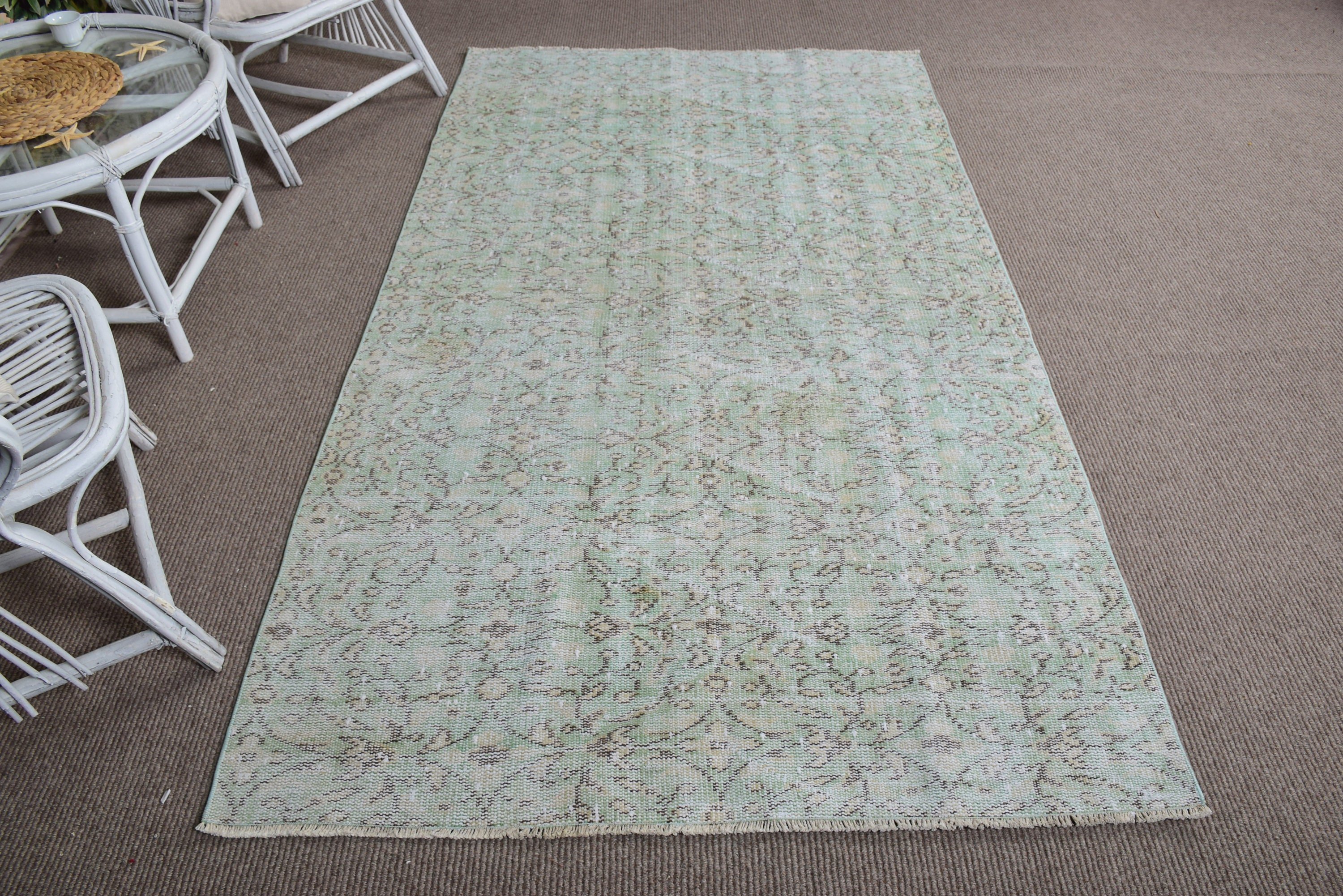 Vintage Halı, Havalı Halılar, Yeşil Ev Dekorasyonu Halıları, Oushak Halısı, 4,3x7,6 ft Alan Halısı, Türkiye Halısı, Türk Halıları, Yemek Odası Halıları, İç Mekan Halısı