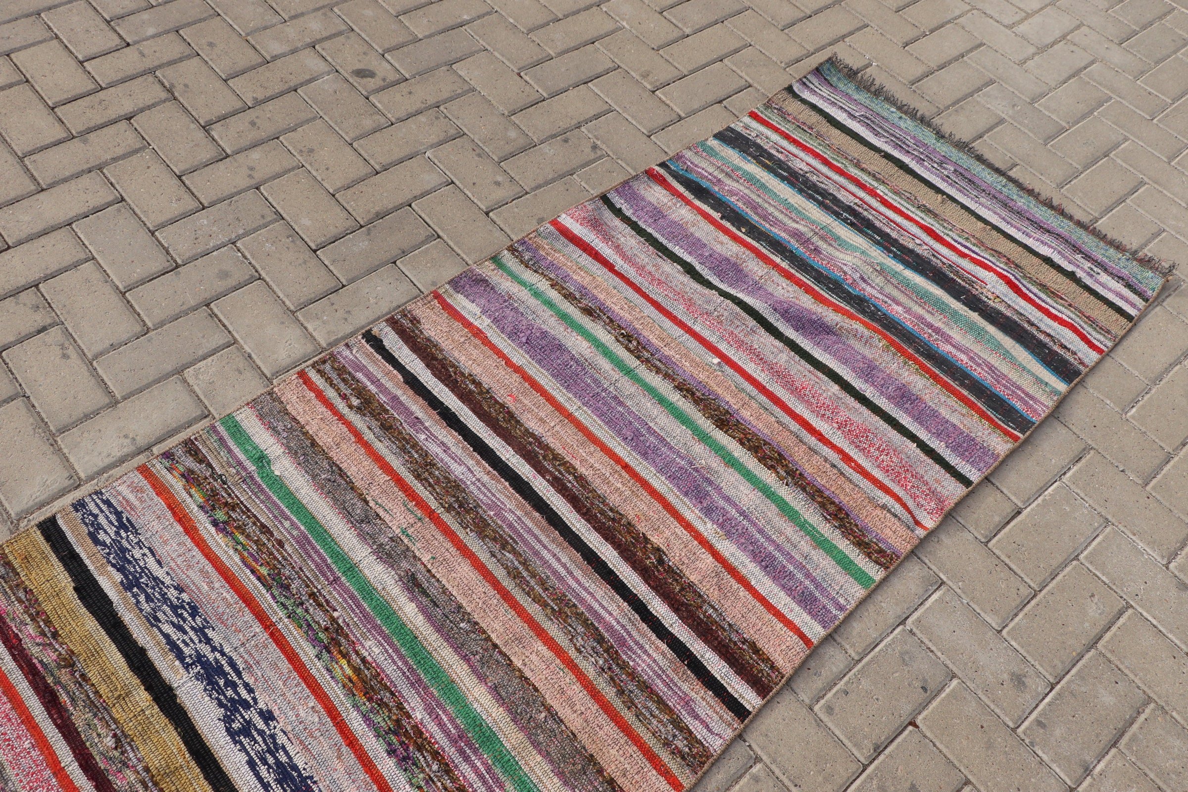 Antique Rug, Hallway Rug, Rugs for Runner, Rainbow Anatolian Rug, Turkish Rug, Vintage Rugs, Bedroom Rug, Kilim, 3x12.4 ft Runner Rug