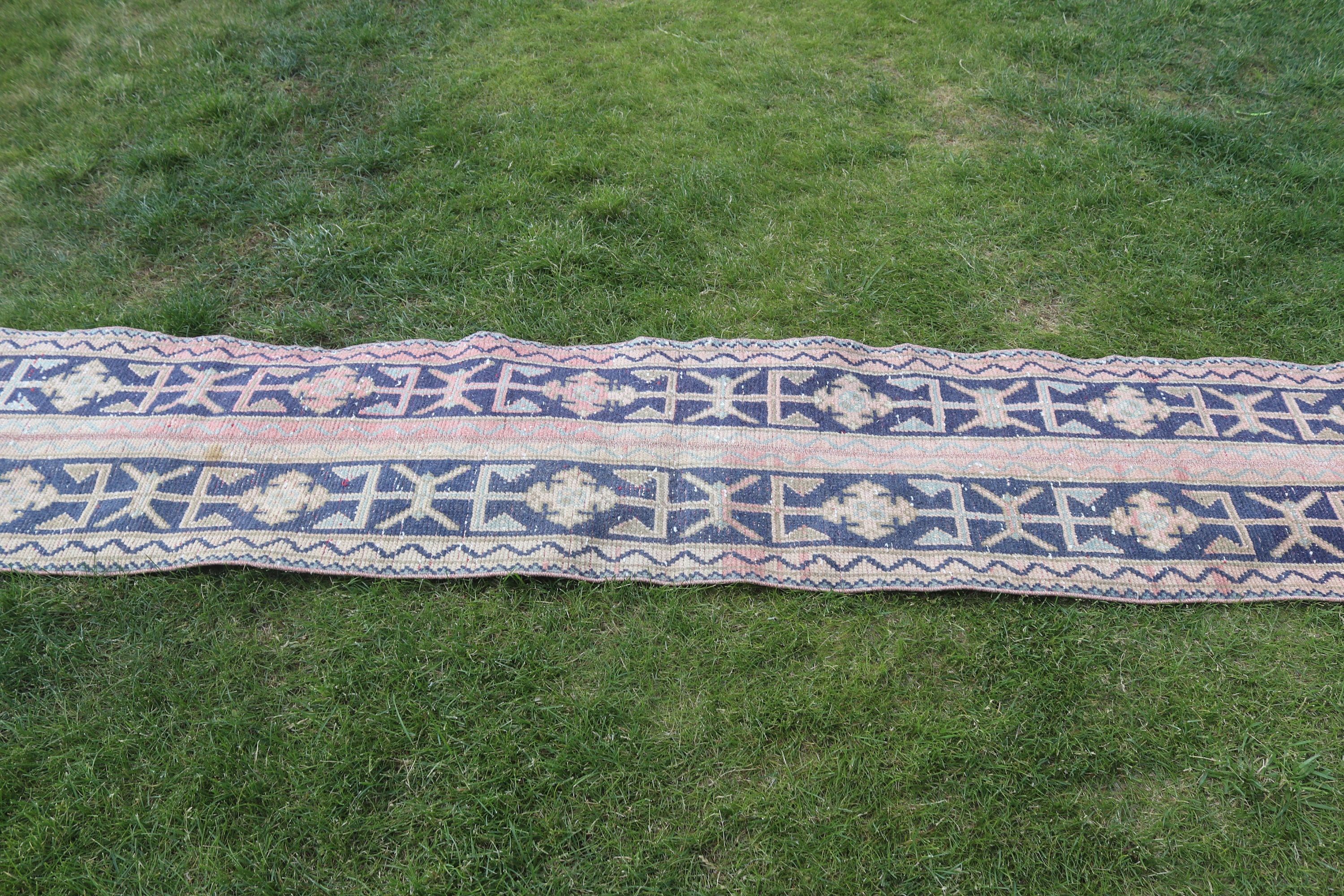 Long Runner Rug, Turkish Rugs, Vintage Rug, Kitchen Rug, Aztec Rug, Blue Boho Rug, Geometric Rug, 1.7x10.5 ft Runner Rug, Anatolian Rugs