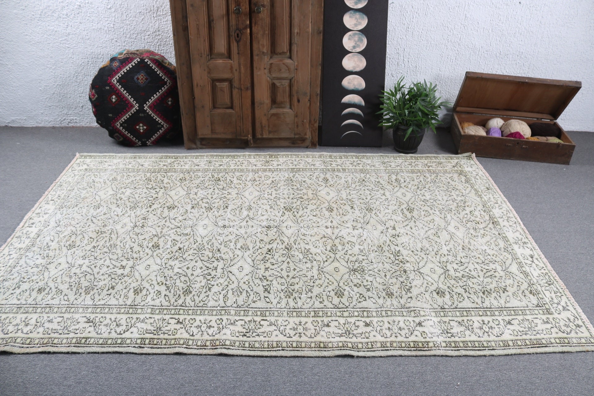 Yeşil Yatak Odası Halısı, Bildiri Halısı, Yün Halılar, 5.3x8.3 ft Büyük Halı, Büyük Vintage Halılar, Oturma Odası Halısı, Türk Halısı, Vintage Halılar