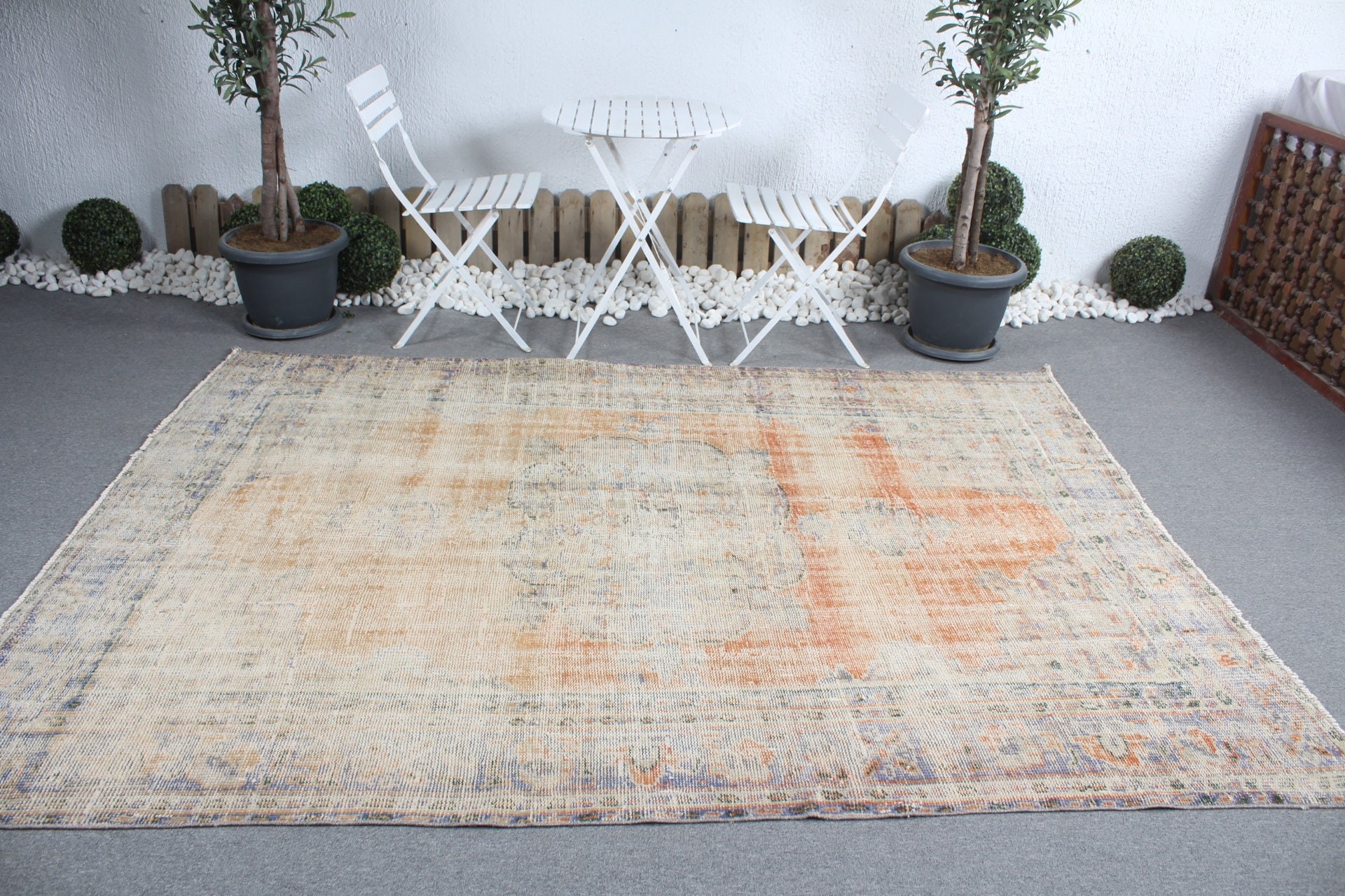 Office Rug, Vintage Rug, Turkish Rug, Living Room Rugs, Salon Rugs, 6.3x8.4 ft Large Rug, Home Decor Rug, Orange Cool Rug