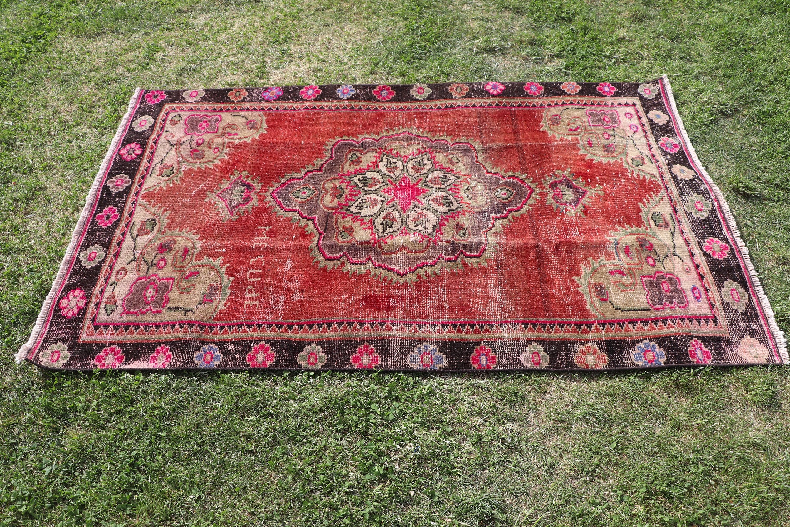 Kırmızı Oushak Halılar, Vintage Vurgulu Halılar, Oryantal Halı, Türk Halısı, Vintage Halı, 3,4x5,5 ft Aksanlı Halılar, Açıklama Halıları, Boho Vurgulu Halı