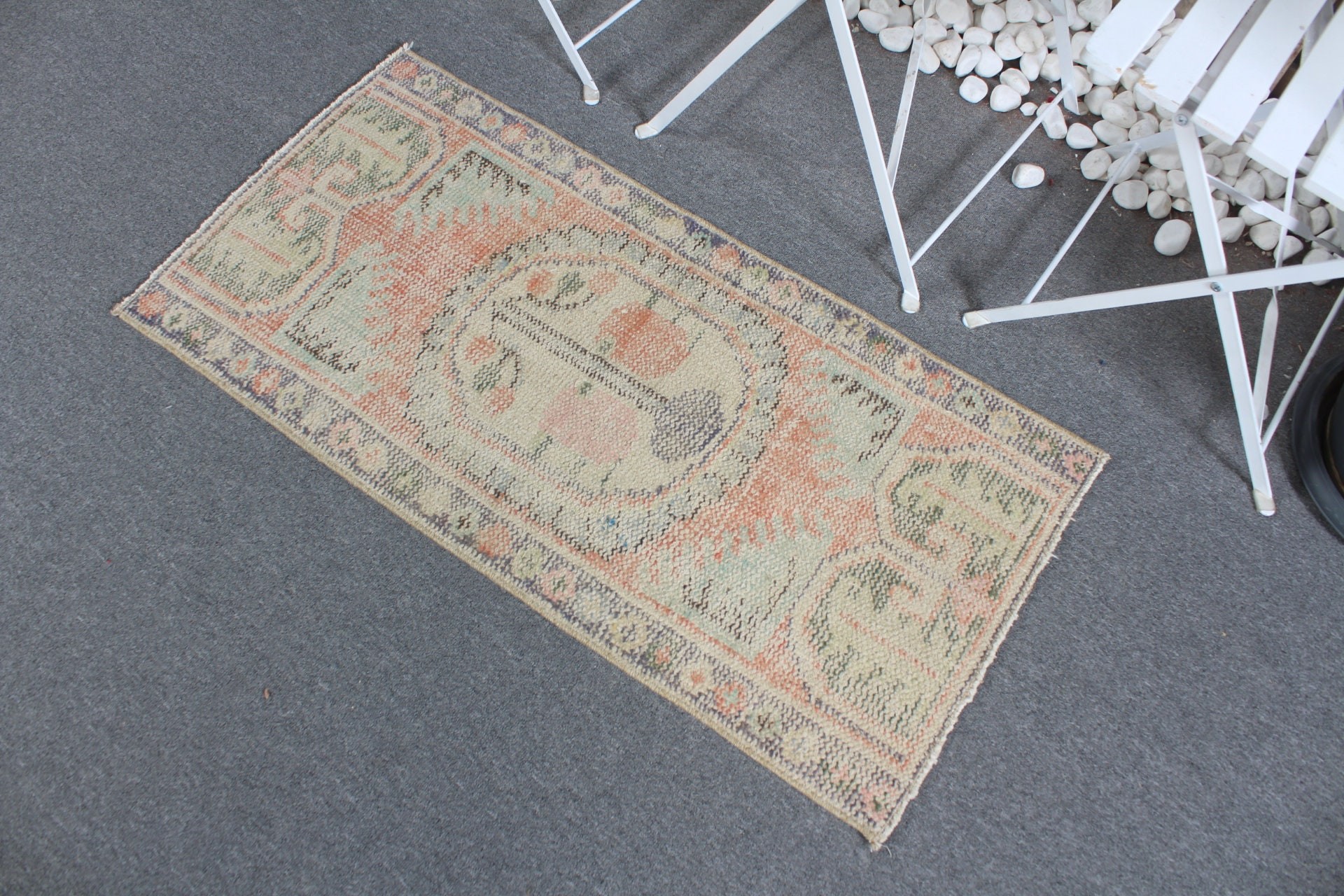 Oushak Rug, Orange Oushak Rug, Bathroom Rug, Wool Bath Mat Rug, Vintage Rugs, 1.8x3.6 ft Small Rug, Turkish Rug, Door Mat Rug