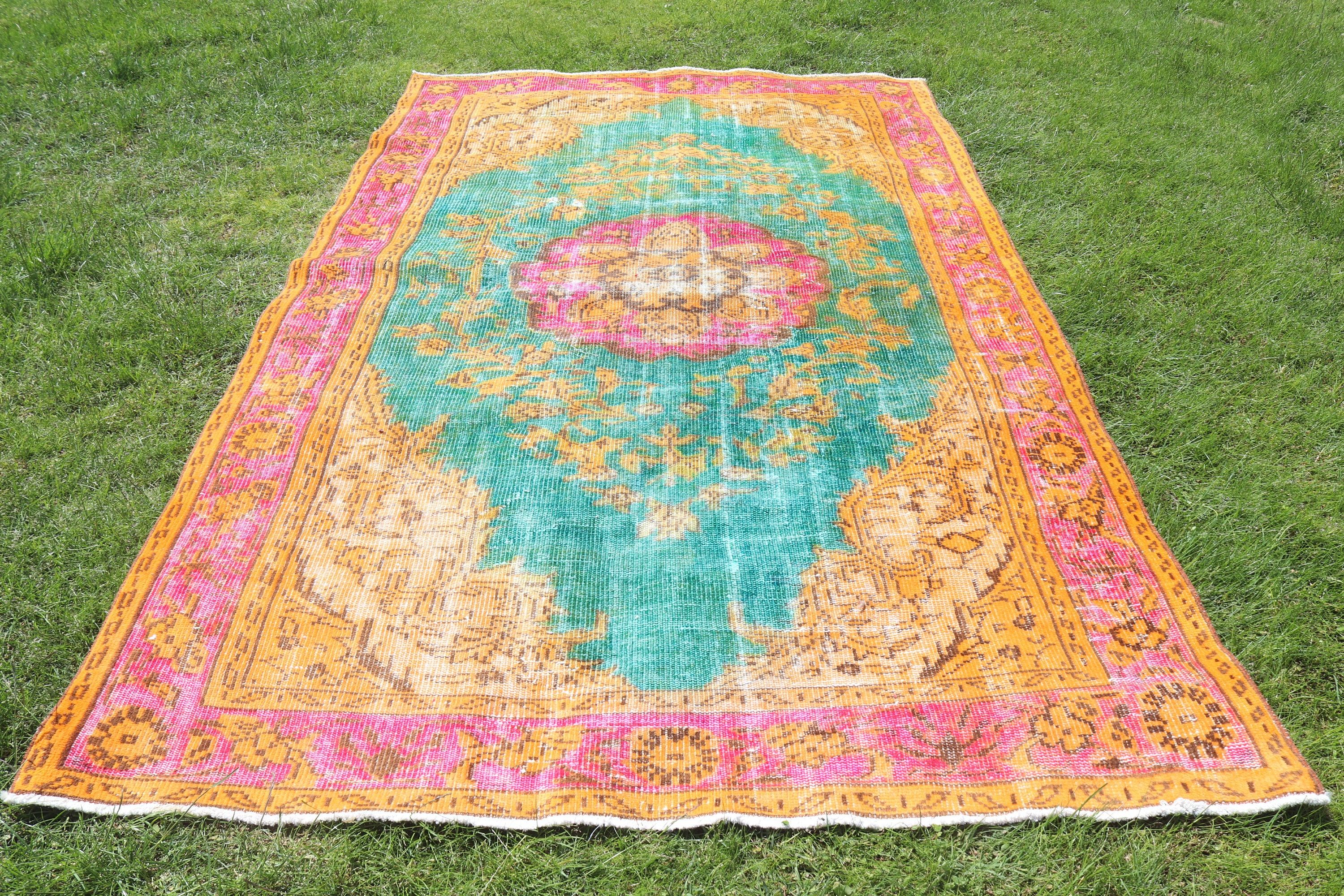 Turuncu Modern Halılar, Geometrik Halı, 5,5x8,9 ft Büyük Halı, Vintage Halılar, Düz Dokuma Halı, Türk Halıları, Büyük Vintage Halı, Yer Halısı, Salon Halısı