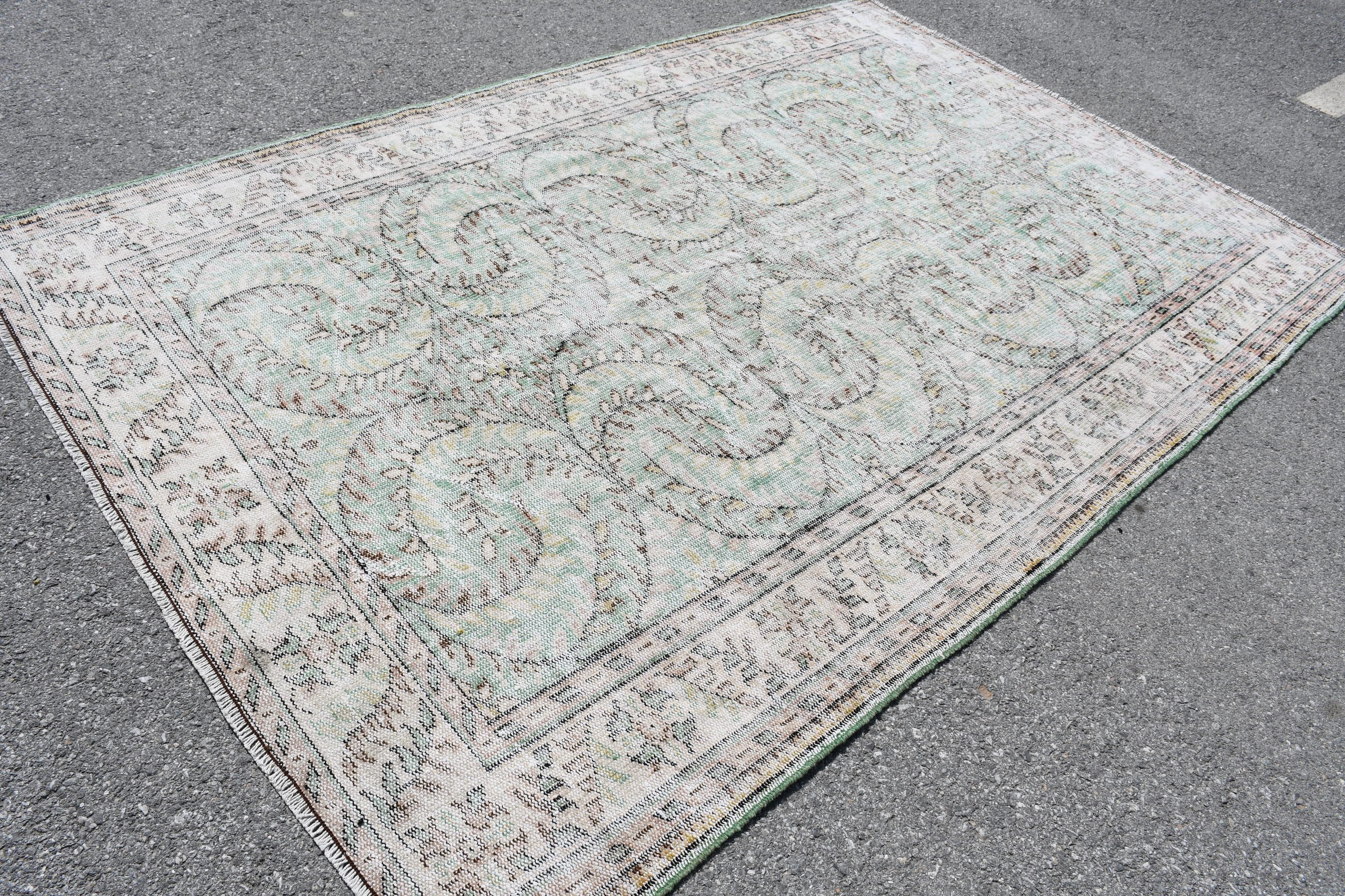 Oturma Odası Halıları, 6.1x9.3 ft Büyük Halı, Vintage Halı, Oushak Halısı, Fas Halısı, Eski Halılar, Türk Halısı, Yemek Odası Halısı, Yeşil Mutfak Halısı