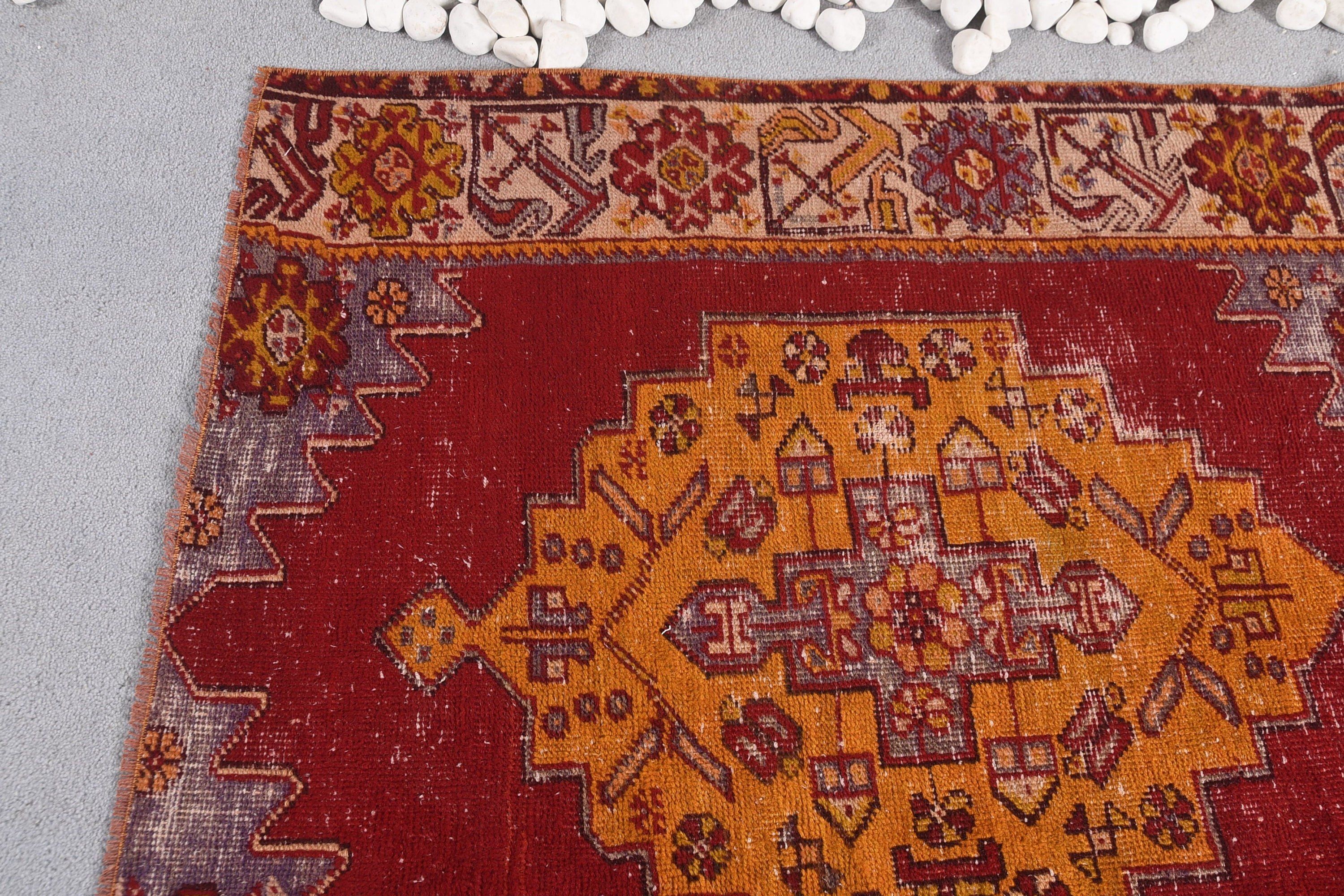 Küçük Vintage Halı, Boho Halı, Vintage Halılar, Havalı Halılar, Türk Halıları, Kırmızı Düz ​​Dokuma Halı, Dekoratif Halı, 3.2x3.4 ft Küçük Halı, Banyo Halıları