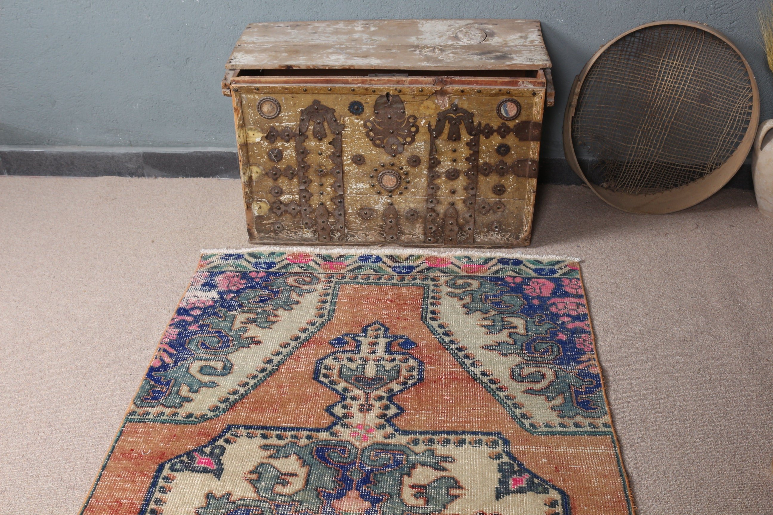 Türk Halısı, Oturma Odası Halıları, Vintage Halı, Oturma Odası Halısı, Yatak Odası Halıları, 3,5x7,4 ft Alan Halısı, Turuncu Soğuk Halılar, Anadolu Halısı