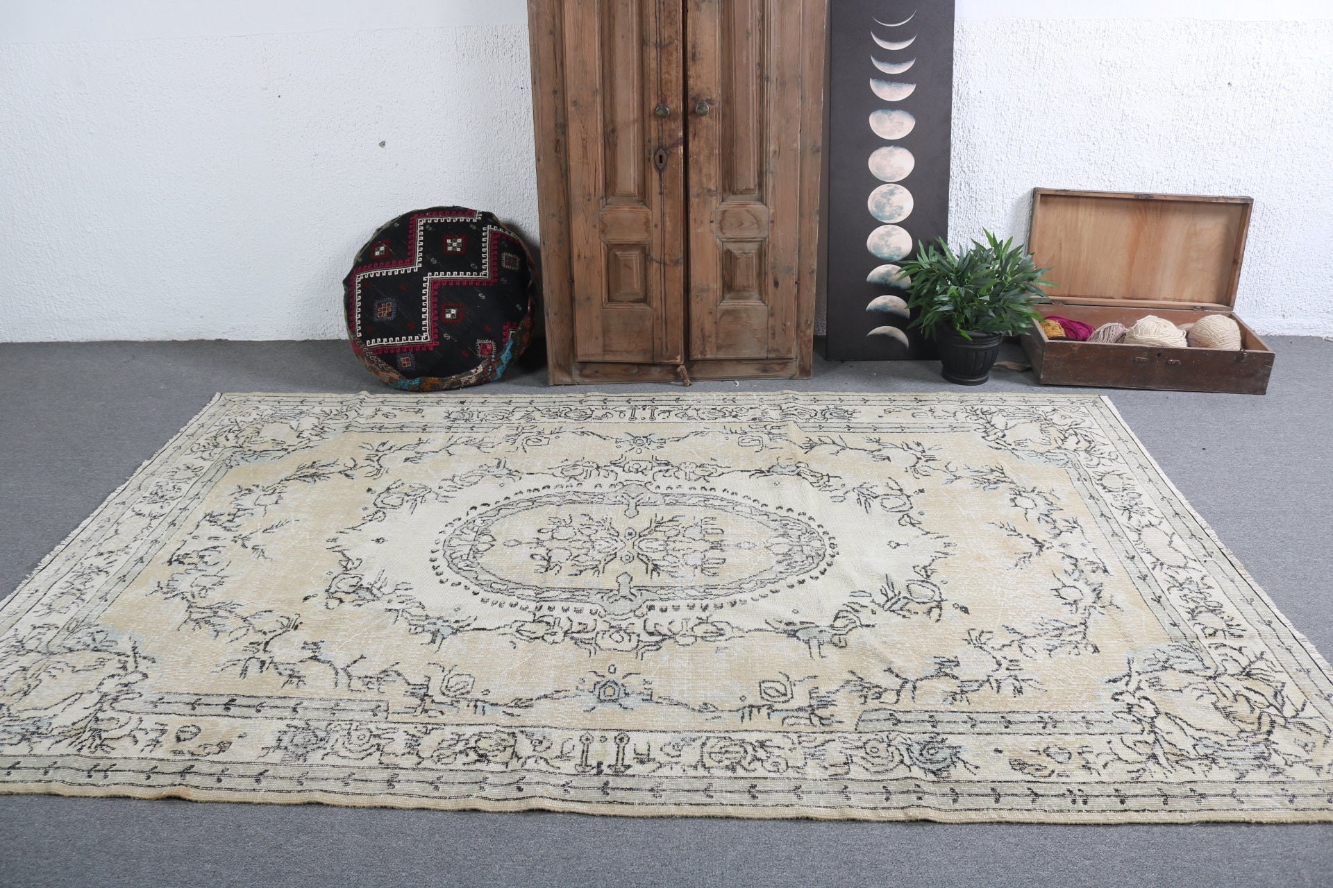 Moroccan Rugs, Beige Bedroom Rugs, Living Room Rug, Bedroom Rugs, Vintage Rug, Turkish Rugs, 6.1x9.4 ft Large Rug, Rugs for Bedroom