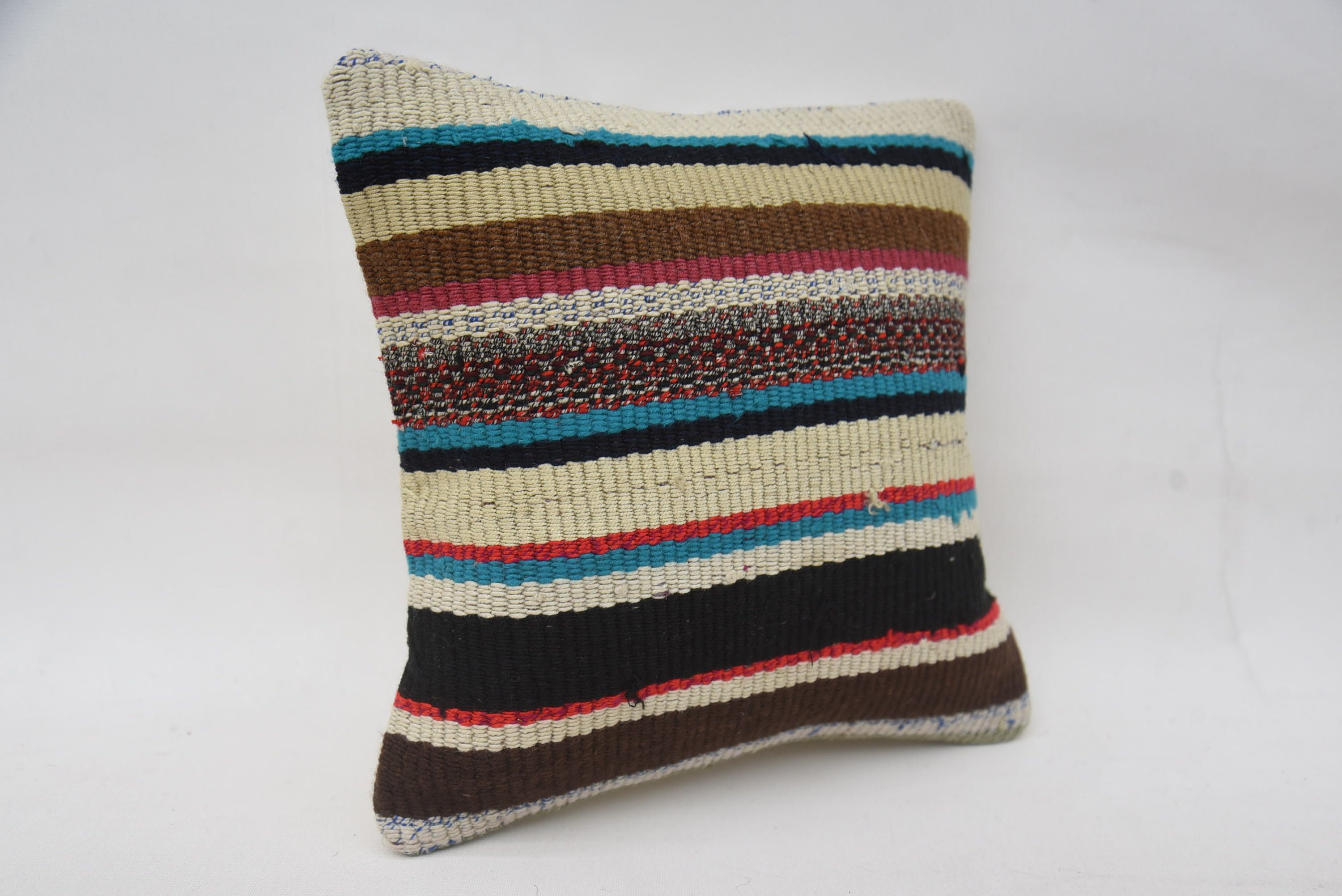 Nautical Throw Cushion, Vintage Kilim Throw Pillow, Gift Pillow, Natural Pillow, Turkish Kilim Pillow, 12"x12" Beige Pillow Sham