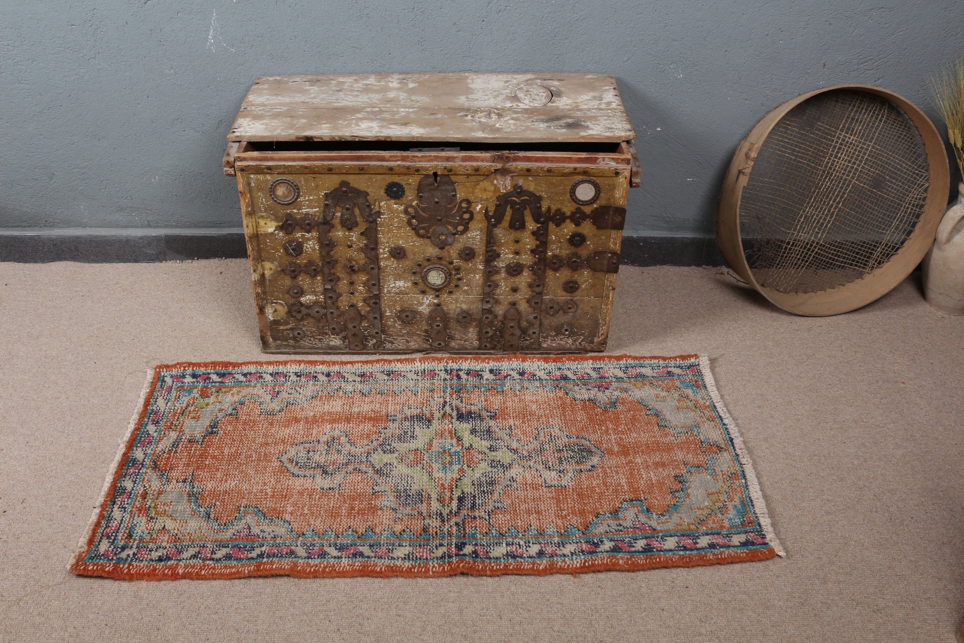 Vintage Rug, Floor Rugs, Antique Rugs, Rugs for Bath, Red Bedroom Rug, 2x4.1 ft Small Rug, Door Mat Rug, Farmhouse Decor Rug, Turkish Rugs