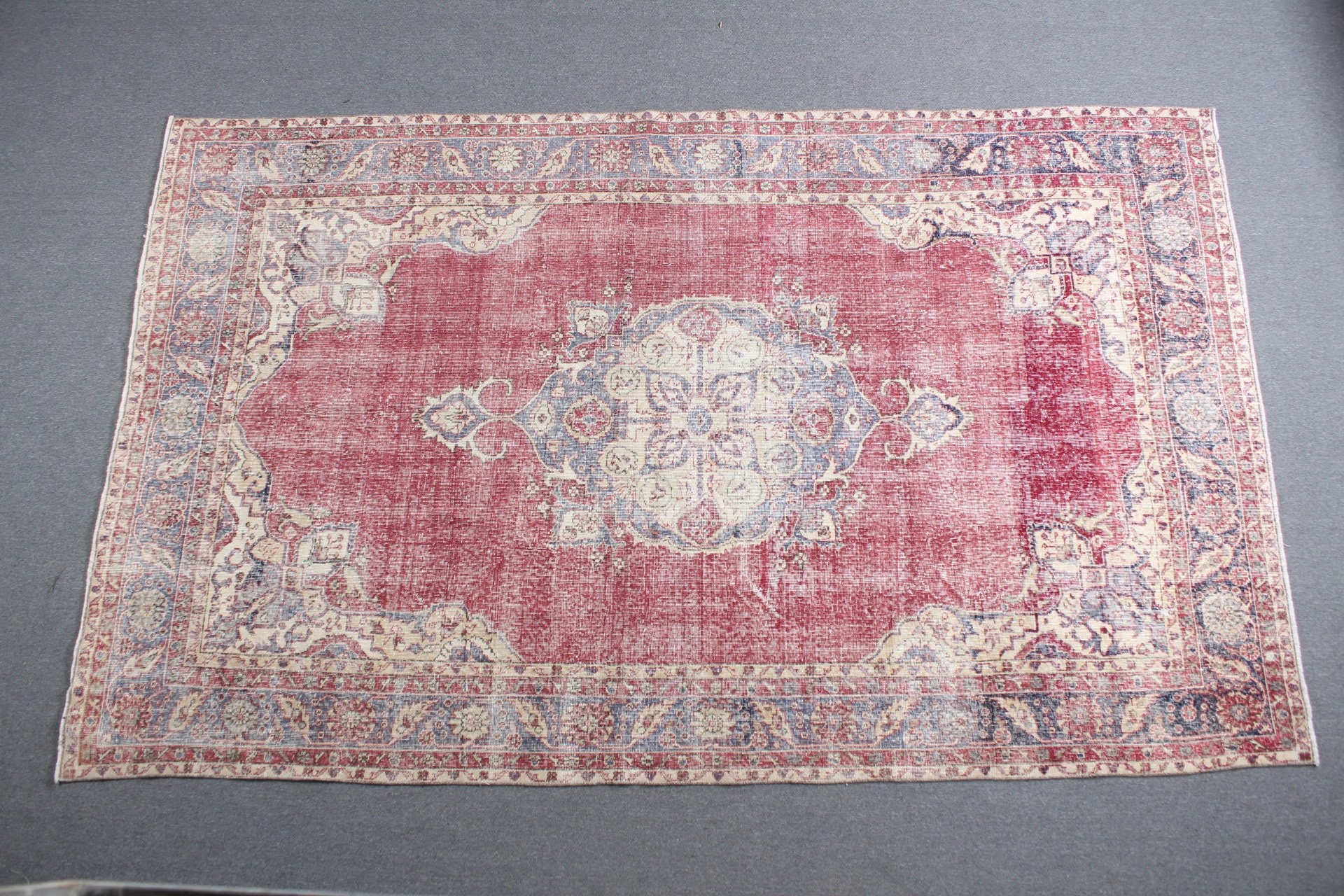 Ev Dekorasyonu Halıları, Oryantal Halı, Vintage Halılar, 6.6x10.9 ft Büyük Boy Halı, Retro Halı, Salon Halıları, Türk Halısı, Pembe Yün Halı, Salon Halısı