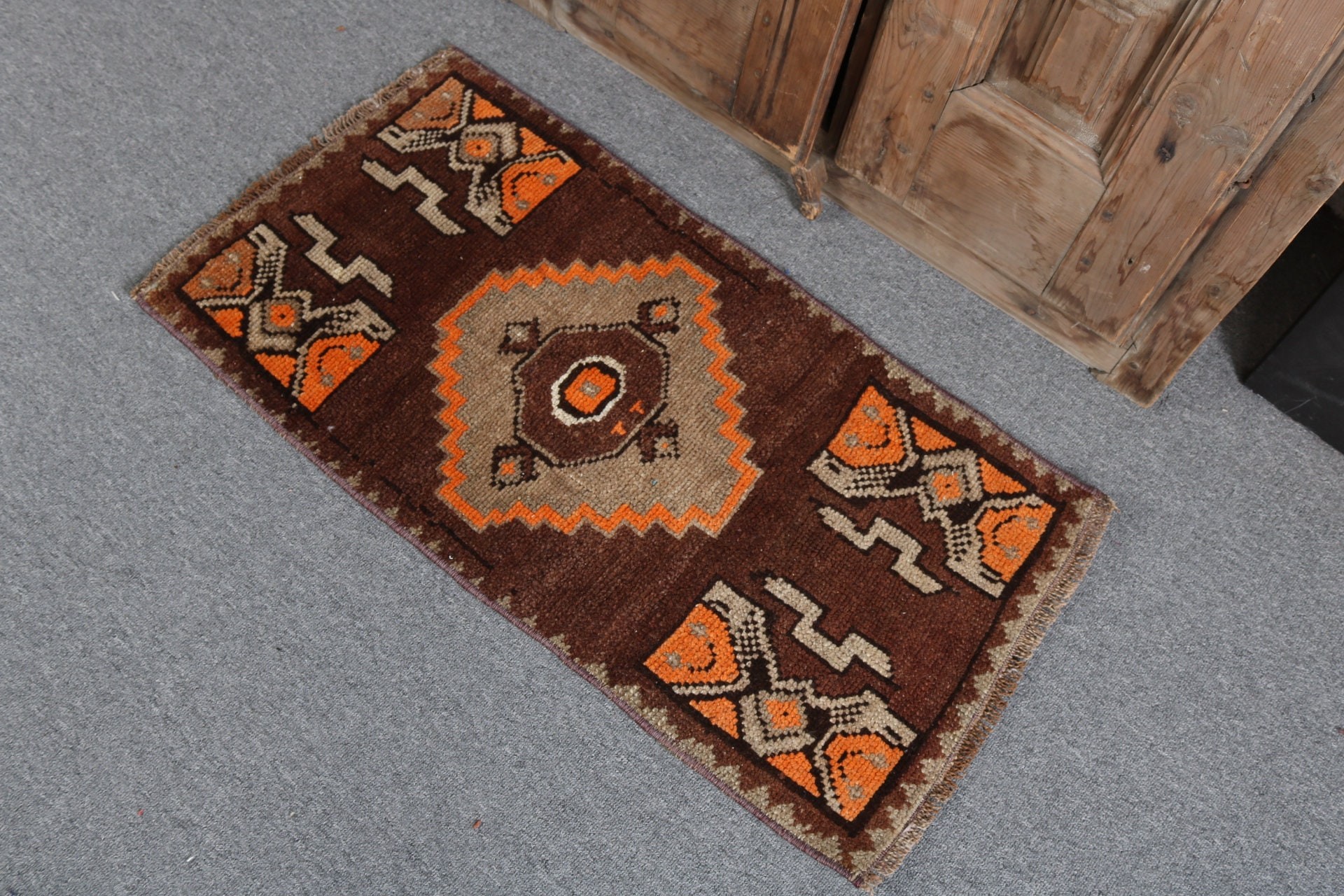 Vintage Rug, Bedroom Rug, Turkish Rug, Brown Moroccan Rugs, Exotic Rugs, Floor Rug, Car Mat Rug, 1.5x3 ft Small Rug, Wall Hanging Rug