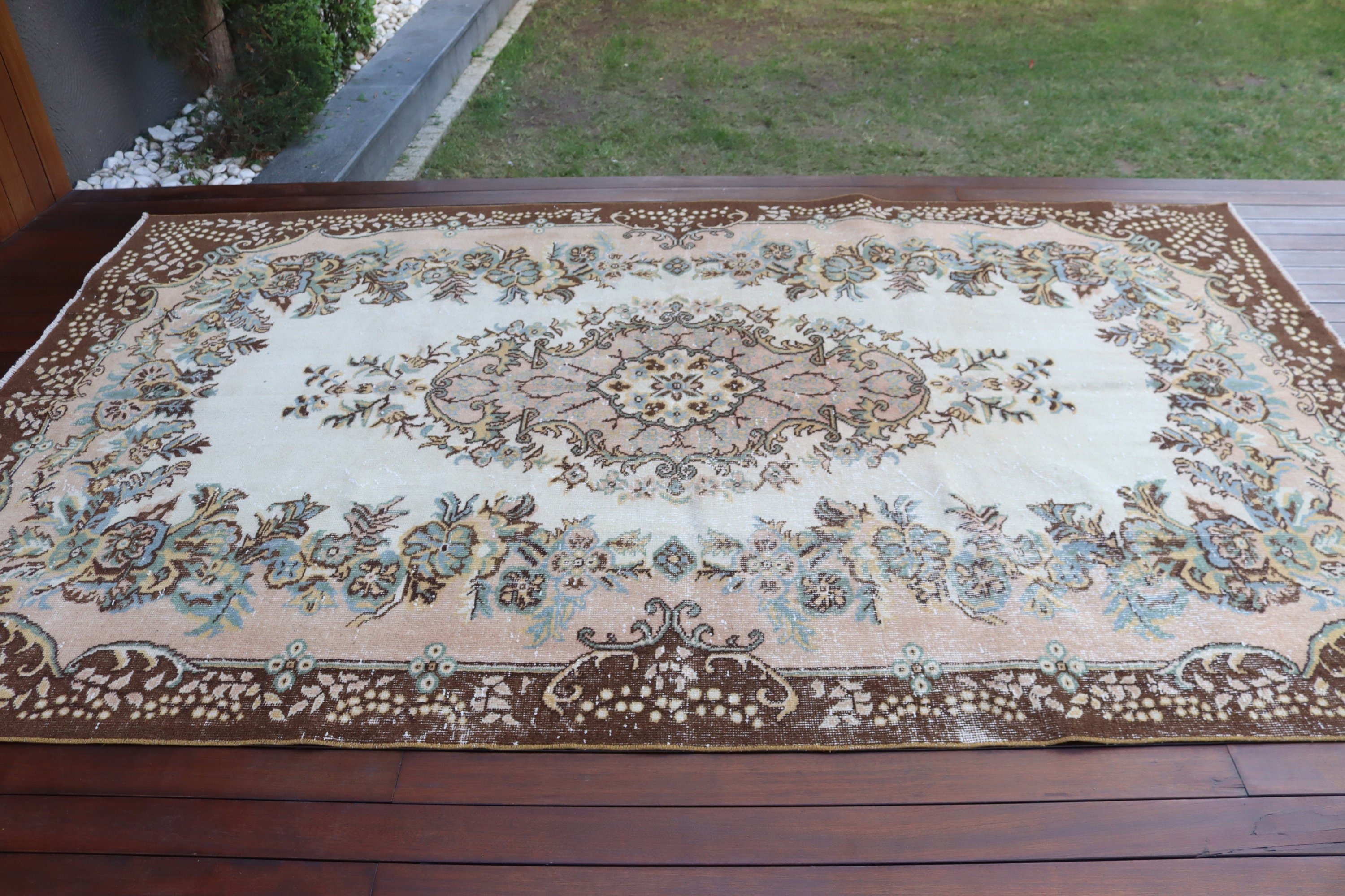 Anadolu Halısı, Vintage Halılar, Büyük Vintage Halılar, 6.1x9.9 ft Büyük Halı, Boho Halıları, Bej Anadolu Halıları, Türk Halıları, Yatak Odası Halısı