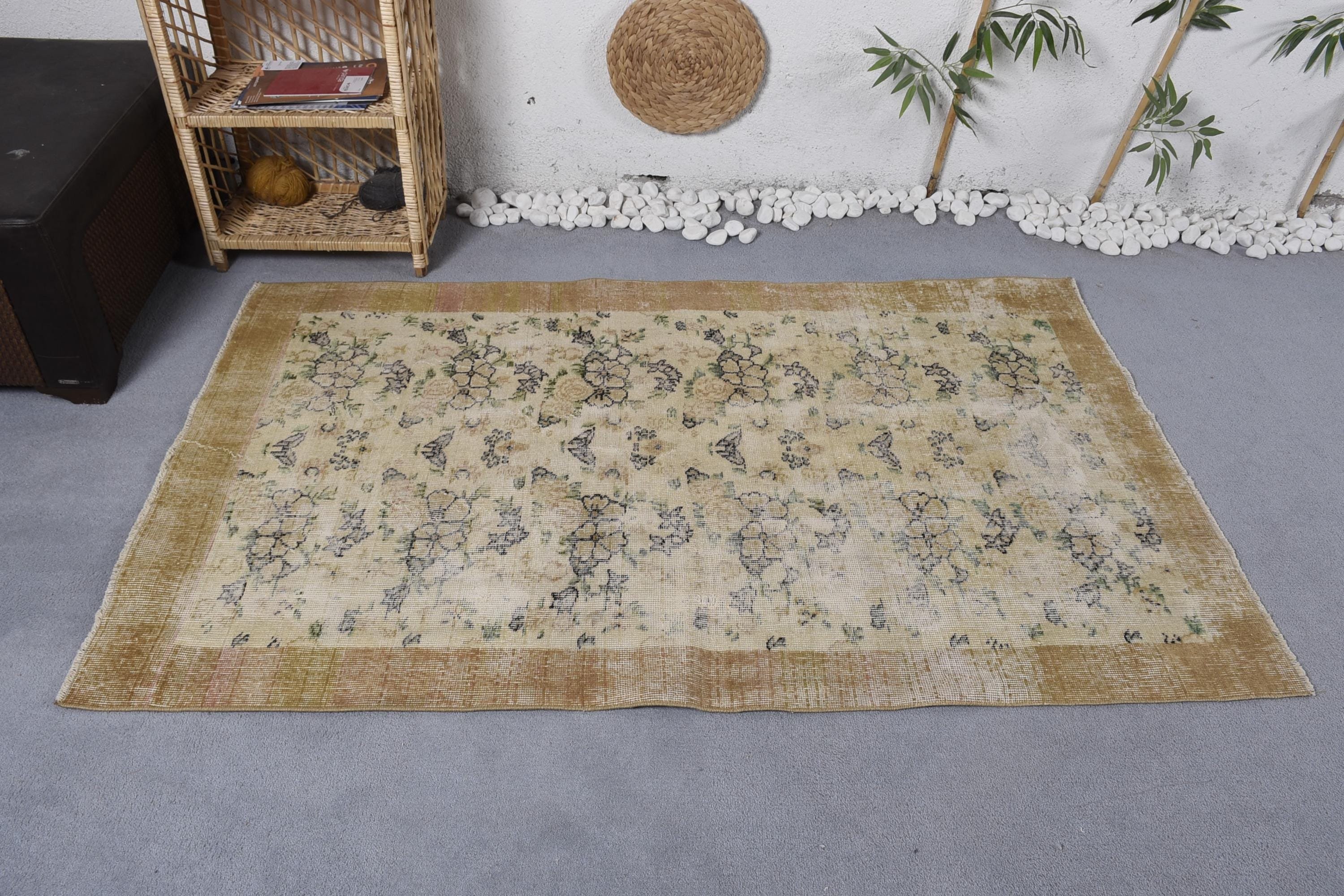 Modern Halı, Ofis Halısı, Boho Vurgulu Halı, 3,8x6,1 ft Vurgulu Halılar, Vintage Halı, Dekoratif Halılar, Türk Halıları, Bej Boho Halıları, Yün Halıları