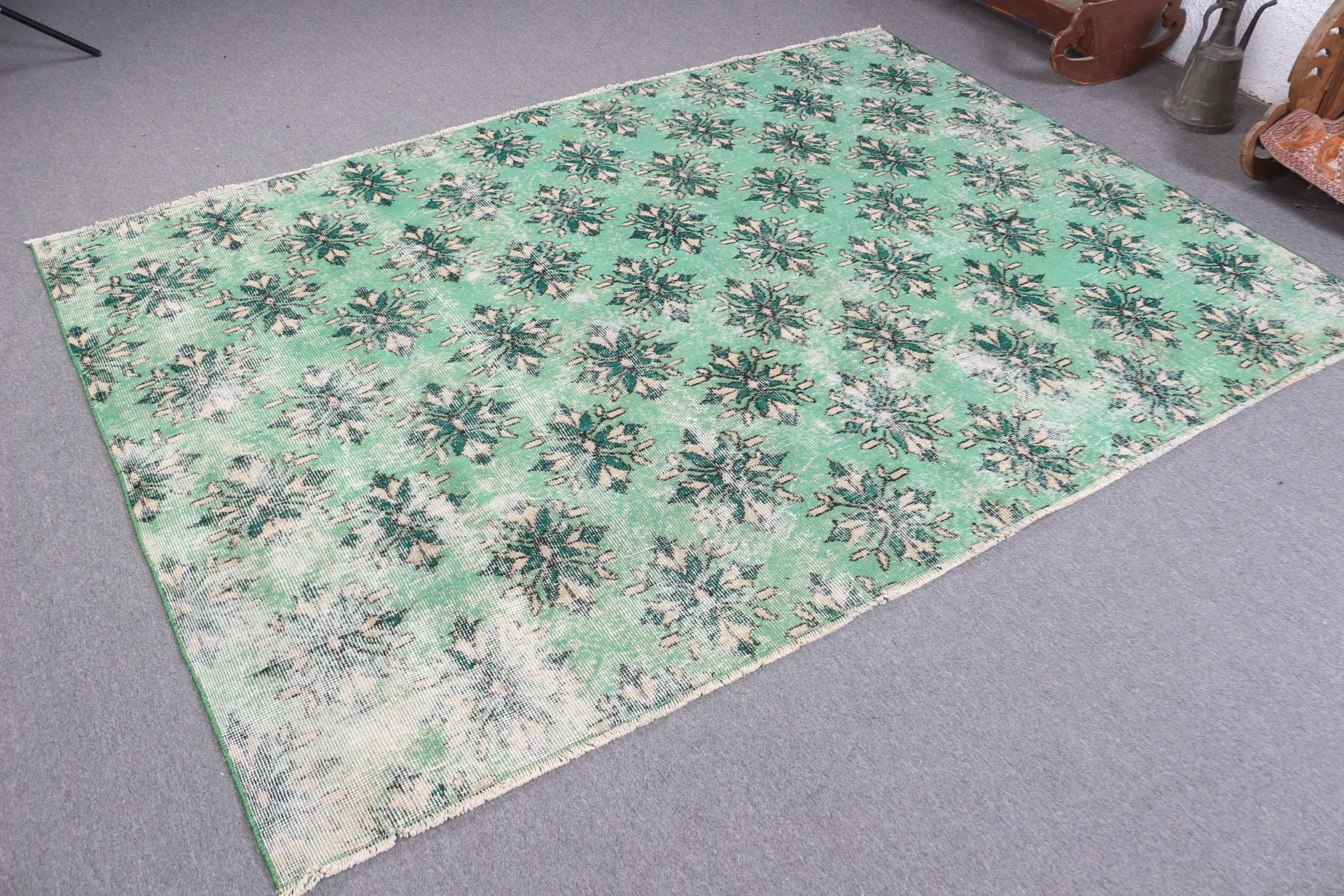 Dining Room Rug, Rugs for Bedroom, 8x5.7 ft Large Rug, Turkish Rug, Green Oriental Rugs, Floor Rugs, Antique Rug, Vintage Rug, Bedroom Rug