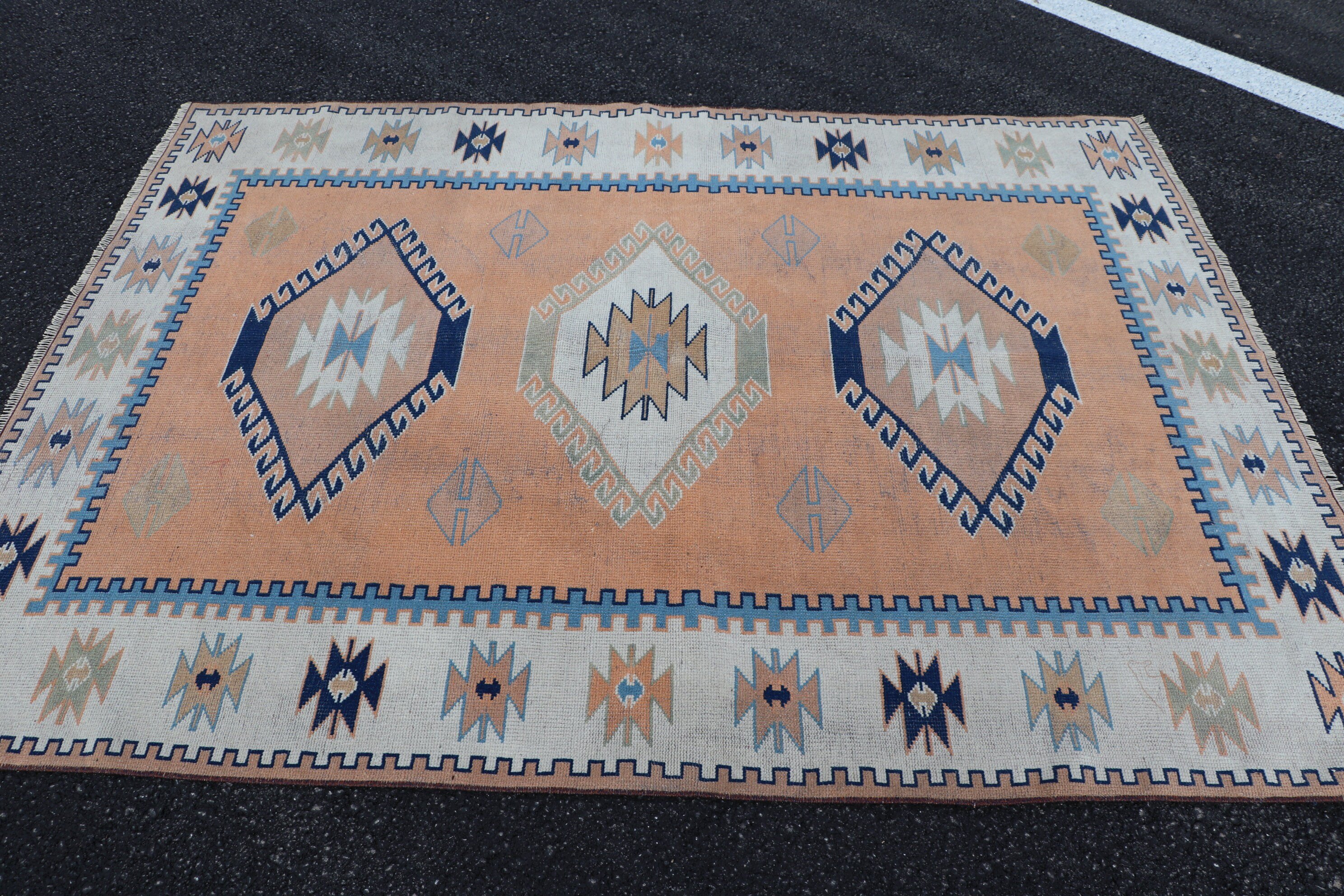 Turkish Rugs, Vintage Rugs, Moroccan Rug, Muted Rugs, Antique Rug, Dining Room Rug, Orange Floor Rugs, 5.6x7.5 ft Large Rug, Bedroom Rugs