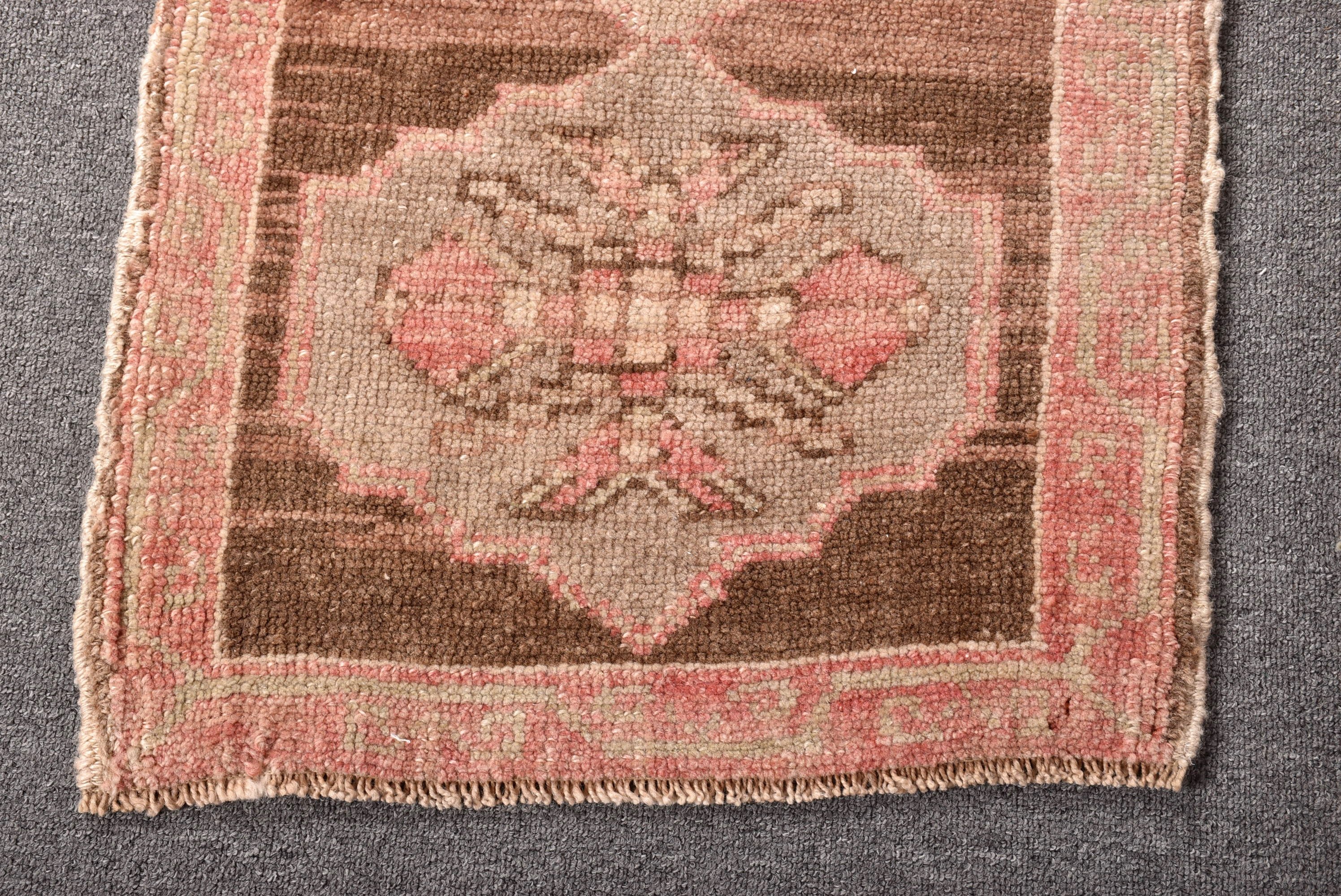 1.6x3 ft Küçük Halı, Araba Paspas Halısı, Türk Halıları, Etnik Halılar, Duvara Asılı Halılar, Oushak Halıları, Vintage Halılar, Kahverengi Nötr Halı