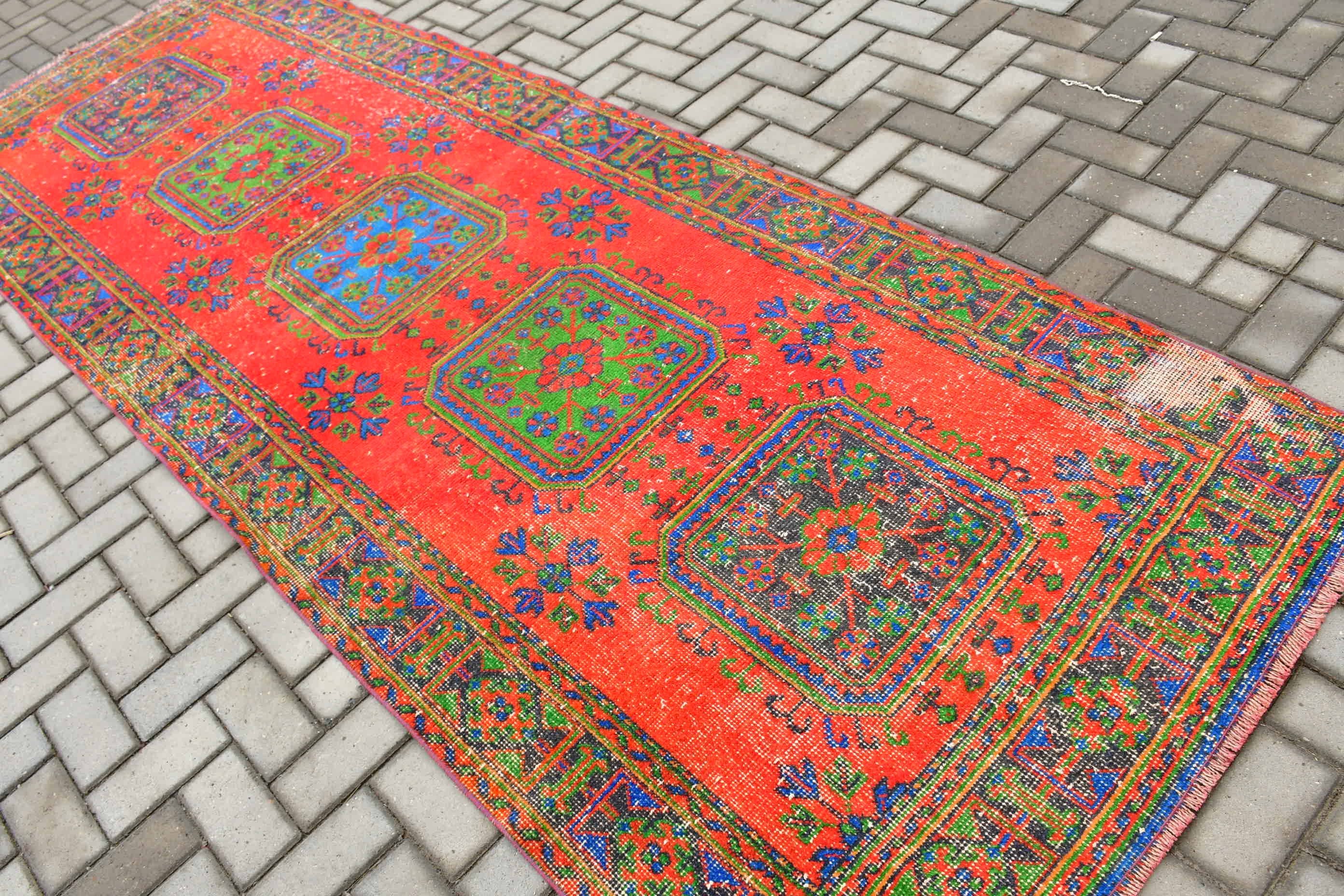 Aesthetic Rugs, Turkish Rugs, Floor Rug, Rugs for Stair, Kitchen Rug, Red Bedroom Rug, Vintage Rugs, Corridor Rugs, 4.1x11.5 ft Runner Rug