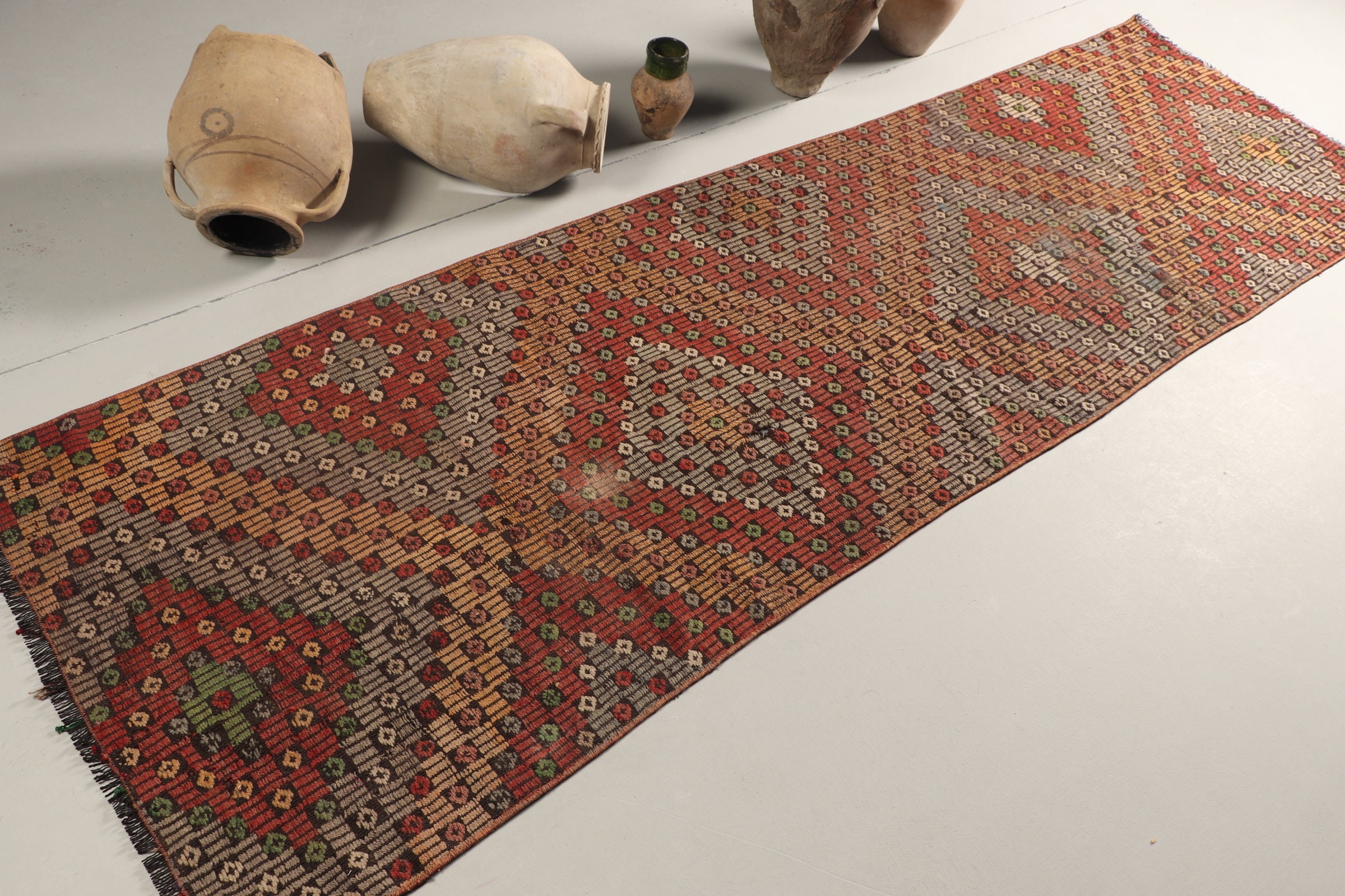 Koridor Halısı, Antika Halı, 3x9.8 ft Yolluk Halısı, Türk Halısı, Kırmızı Anadolu Halısı, Kilim, Mutfak Halısı, Parlak Halı, Vintage Halılar