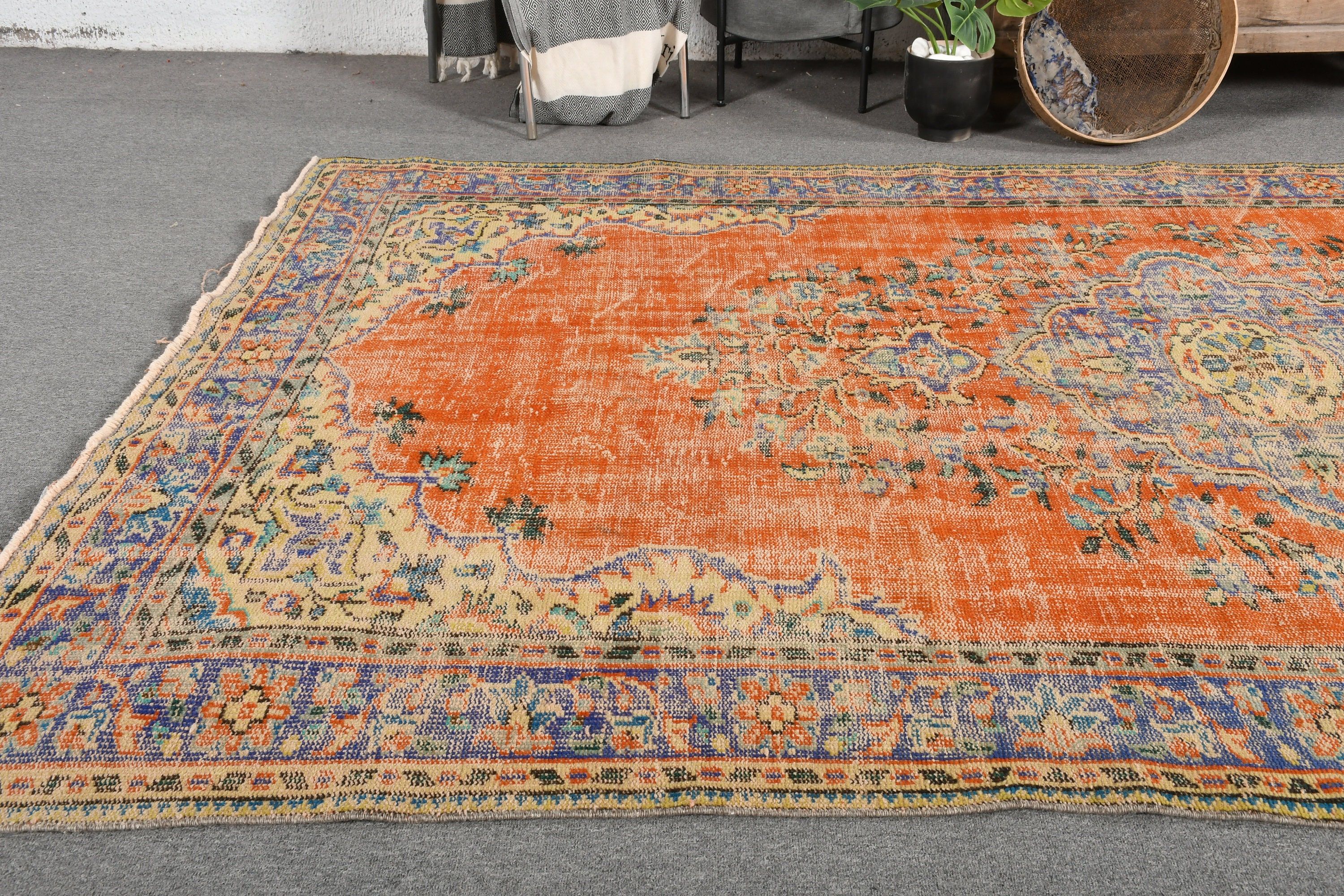 6x9.7 ft Large Rugs, Vintage Rugs, Oushak Rug, Cool Rug, Salon Rug, Rugs for Salon, Turkish Rugs, Dorm Rugs, Orange Cool Rug, Bedroom Rugs