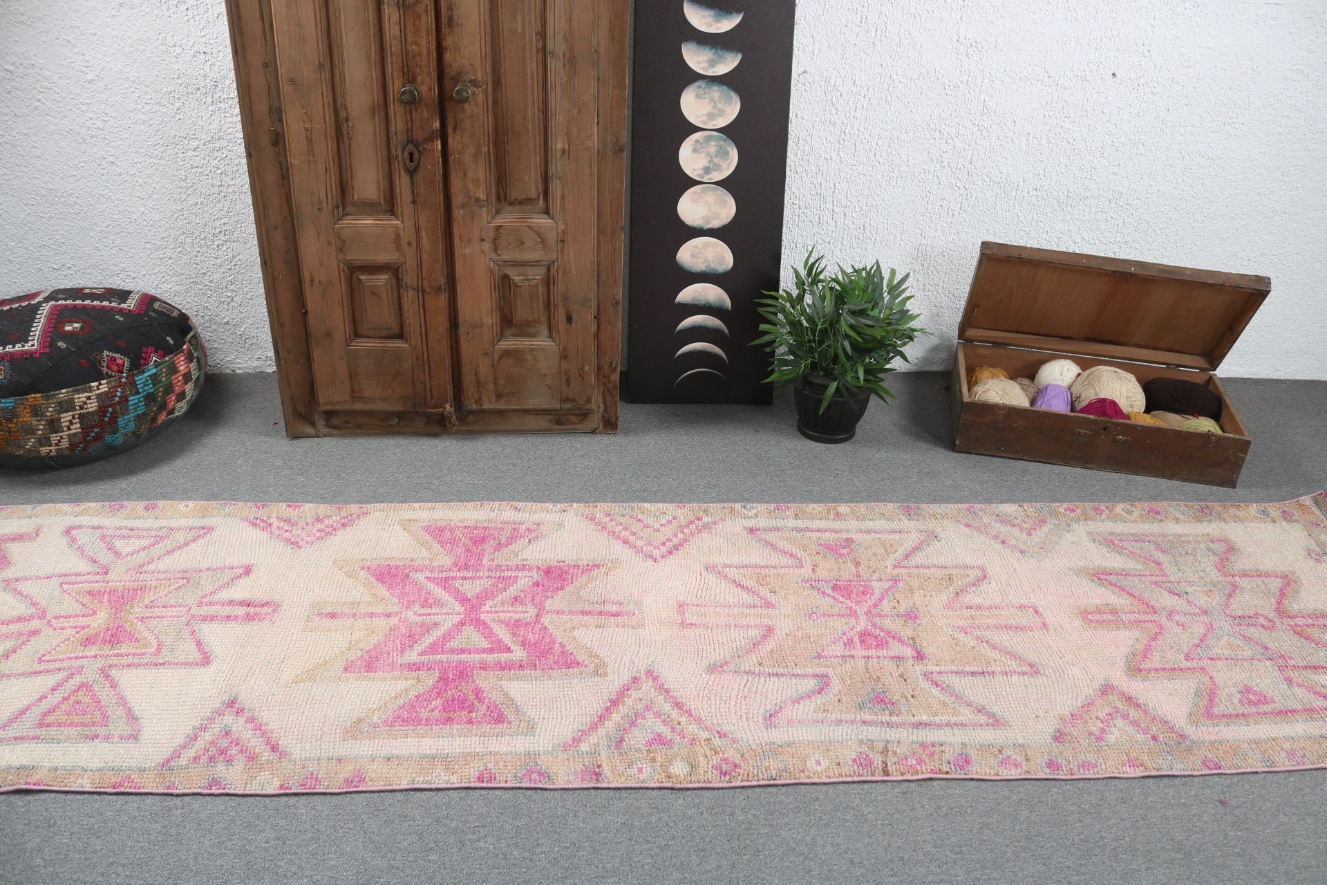 Floor Rug, Vintage Rugs, Aztec Rug, 2.9x11.1 ft Runner Rugs, Beige Antique Rugs, Vintage Runner Rug, Oriental Rug, Turkish Rugs, Stair Rugs