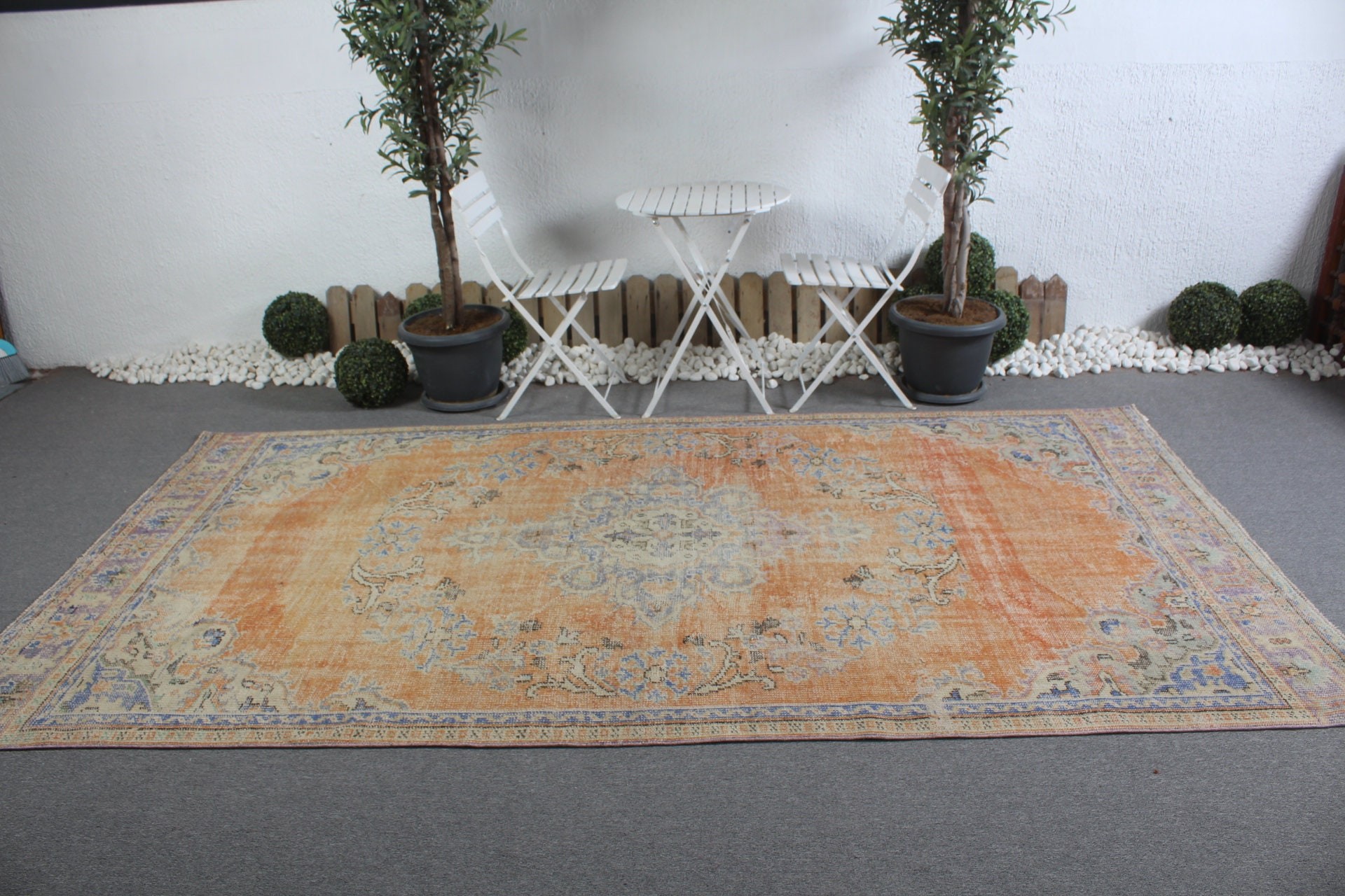 Orange Cool Rug, Vintage Rugs, Turkish Rug, Floor Rug, Salon Rug, 5.8x10.4 ft Large Rug, Bedroom Rug, Rugs for Bedroom, Oriental Rug