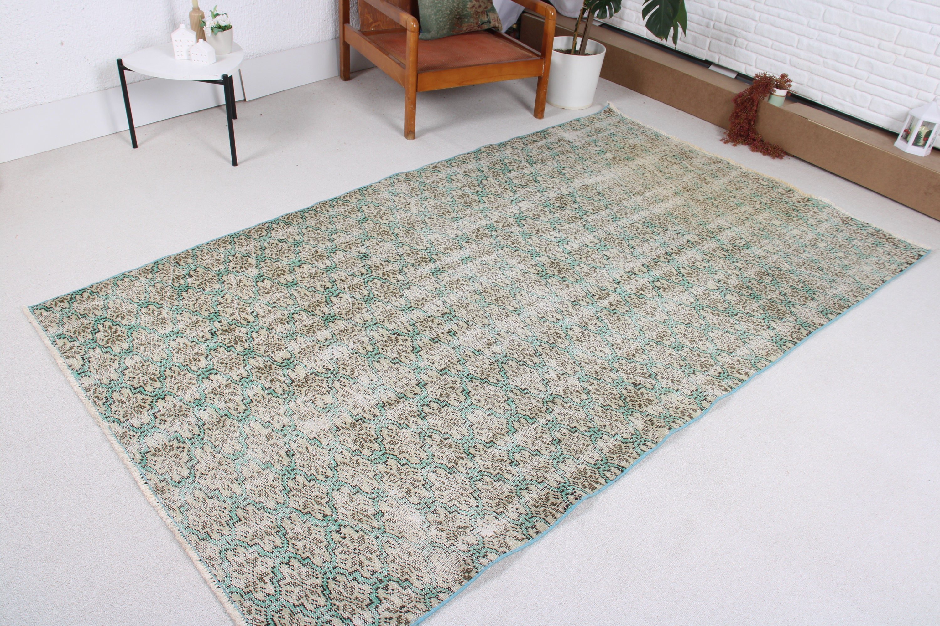 Ev Dekorasyonu Halıları, Vintage Halılar, Oushak Alan Halısı, 4.7x8.3 ft Alan Halıları, Türk Halıları, Yeşil Ev Dekorasyonu Halıları, Çocuk Halıları