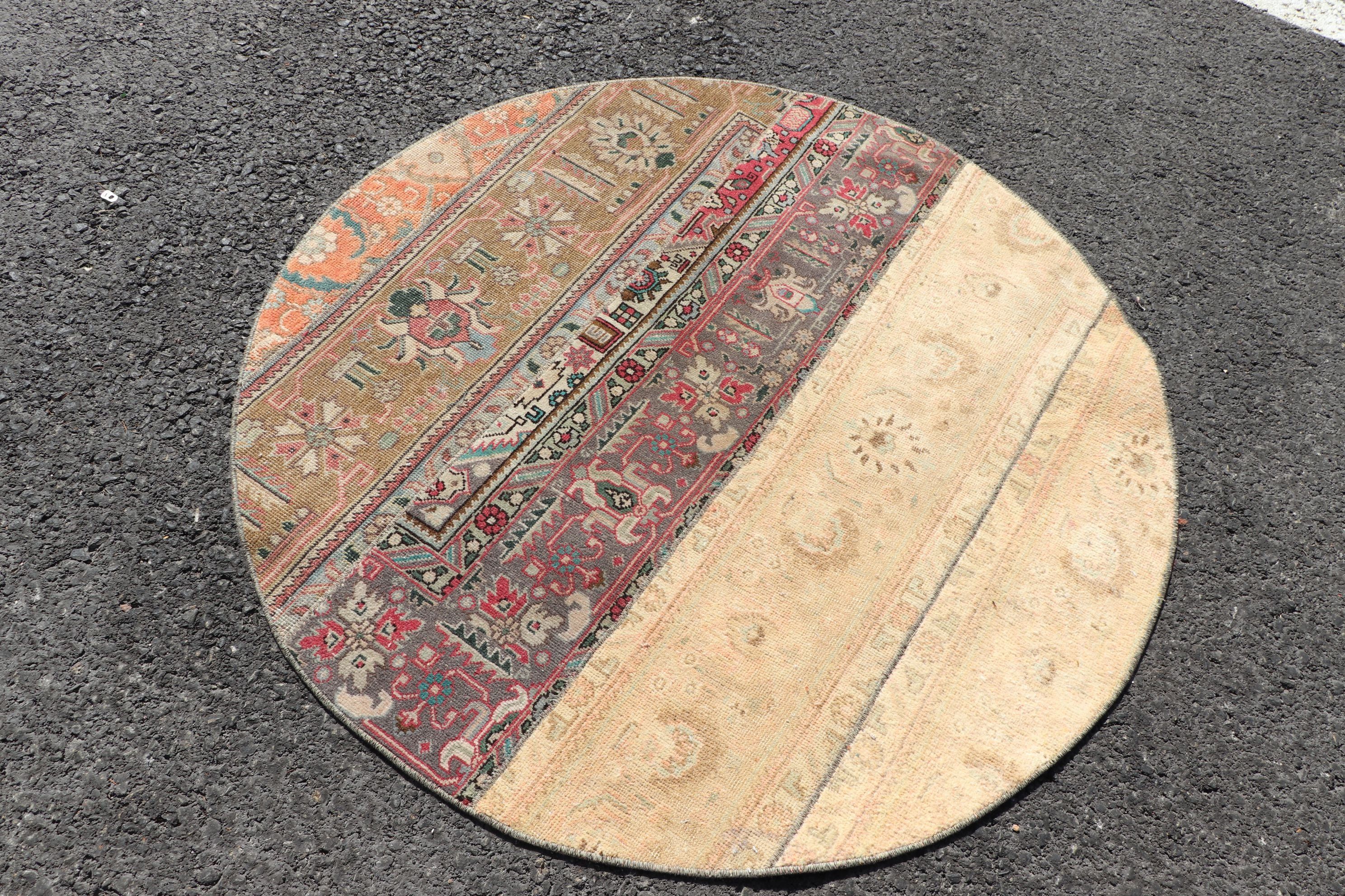 Yün Halı, 4.2x4.2 ft Accent Halı, Bej Yün Halı, Türkiye Halısı, Vintage Halı, Giriş Halıları, Çocuk Halısı, Türk Halısı, Giriş Halısı