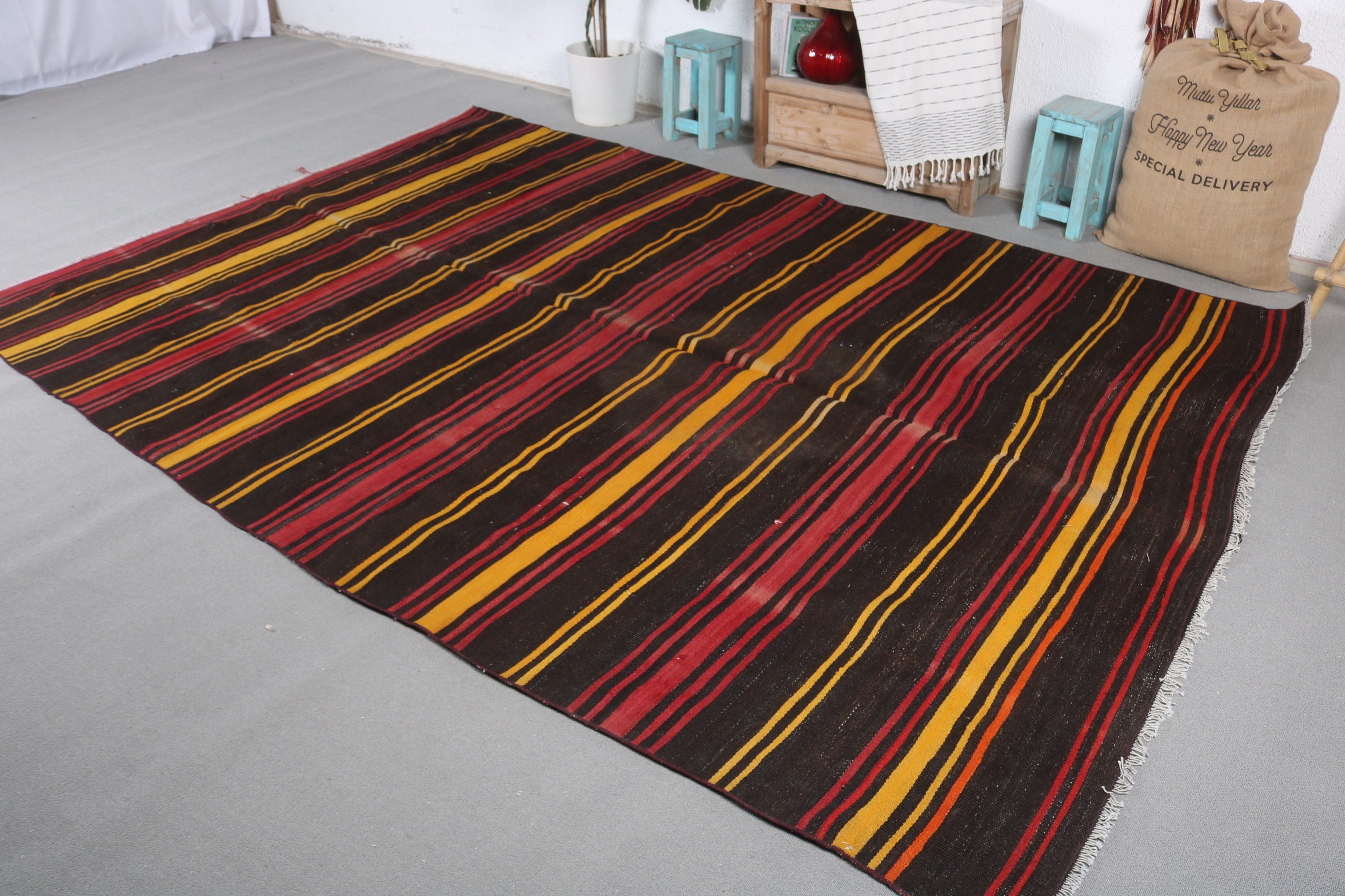 Kahverengi 6.7x9.9 ft Büyük Halı, Türk Halıları, Eski Halı, Anadolu Halısı, Havalı Halılar, Vintage Halılar, Yatak Odası Halıları, Salon Halıları, Kilim