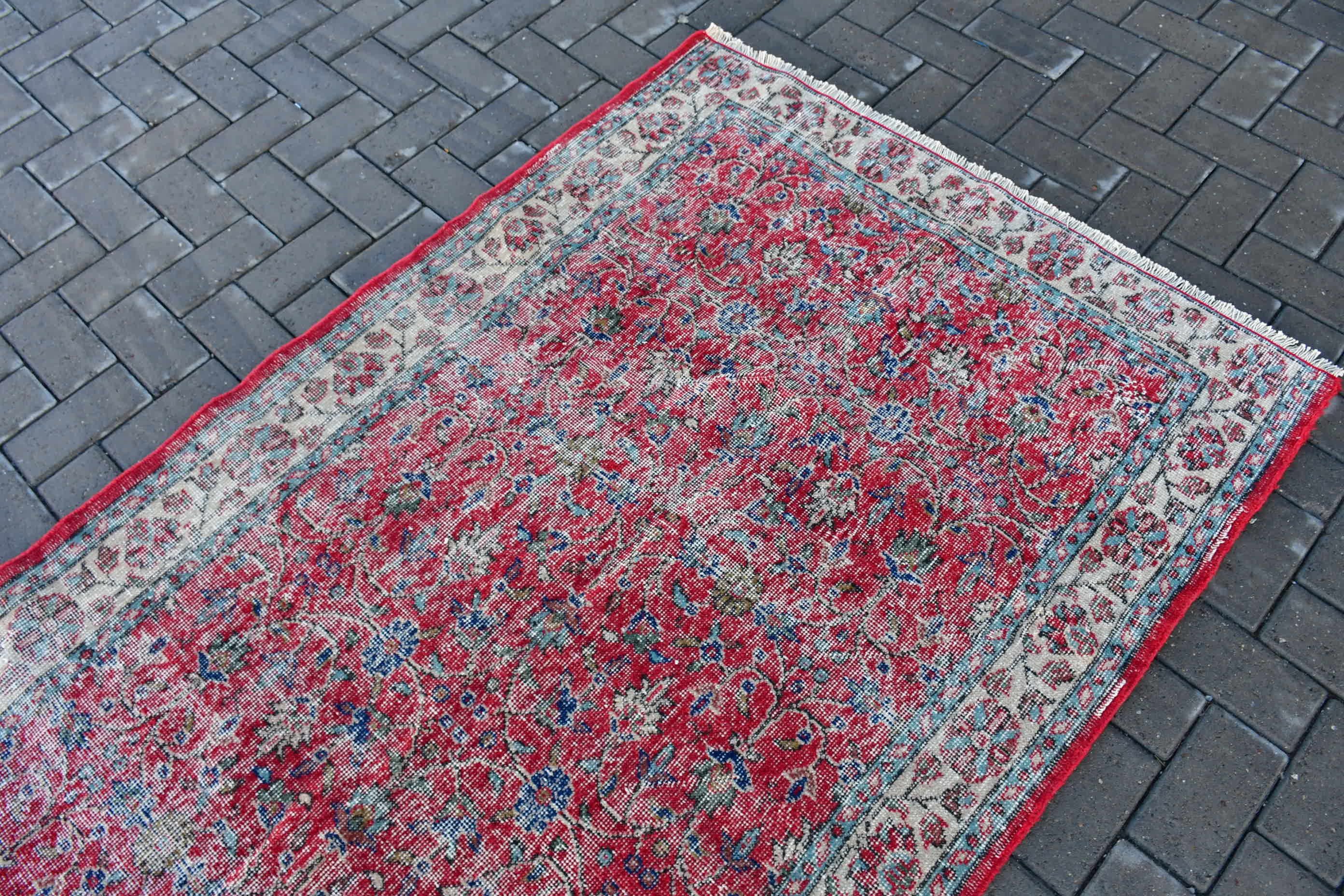 Red Cool Rug, Kitchen Rug, Anatolian Rug, Living Room Rug, Turkish Rug, Floor Rug, 3.9x6.9 ft Area Rug, Vintage Rug, Rugs for Indoor