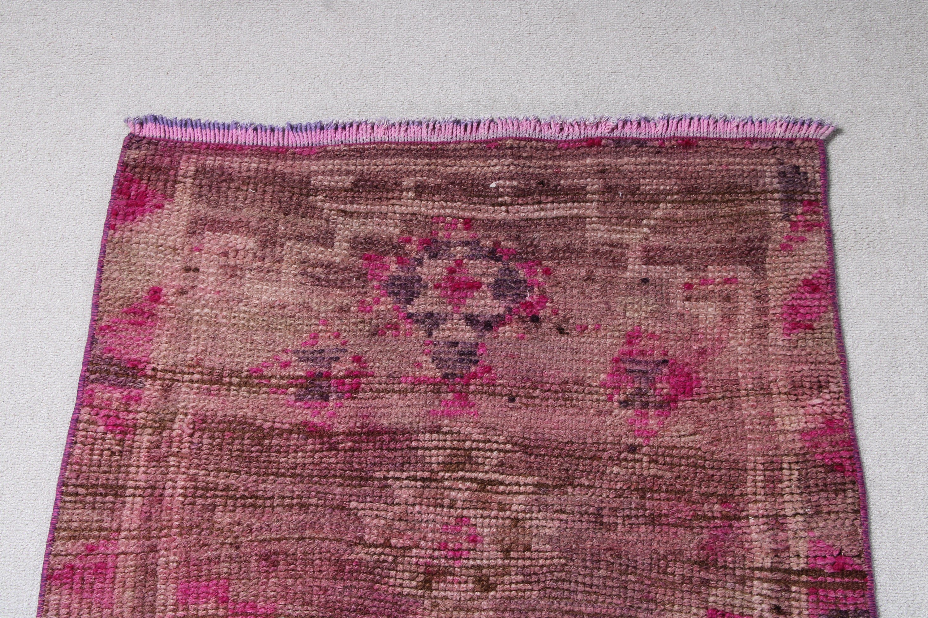 Vintage Rugs, Moroccan Rugs, Flatweave Rugs, Pink Handwoven Rugs, Turkish Rug, Beni Ourain Runner Rug, Stair Rugs, 2.6x12.7 ft Runner Rug