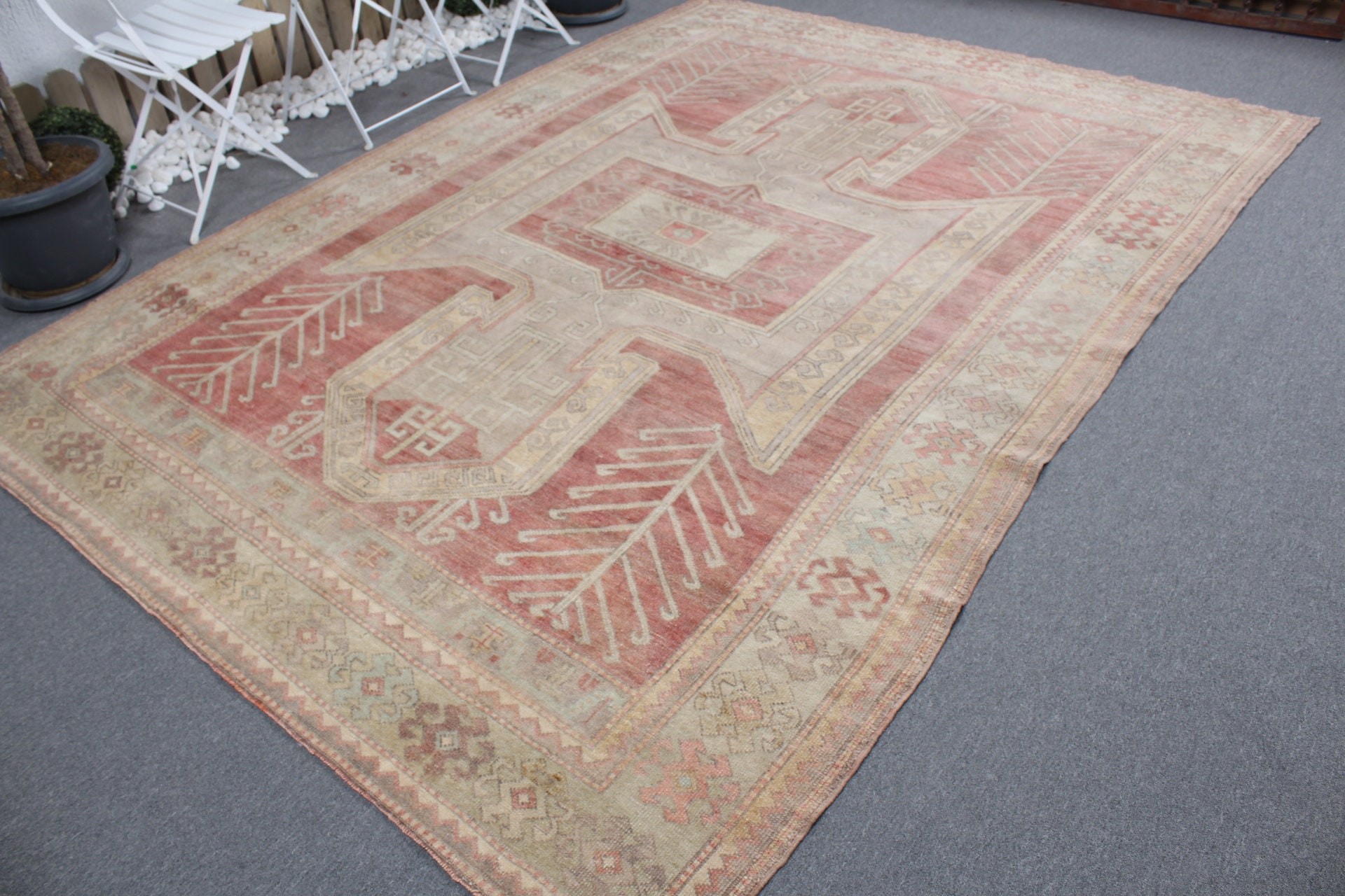 Oversize Turkish Rug, Saloon Rugs, Red Home Decor Rug, Bedroom Rugs, Boho Rug, Vintage Rugs, 7.1x9.9 ft Oversize Rug, Turkish Rug