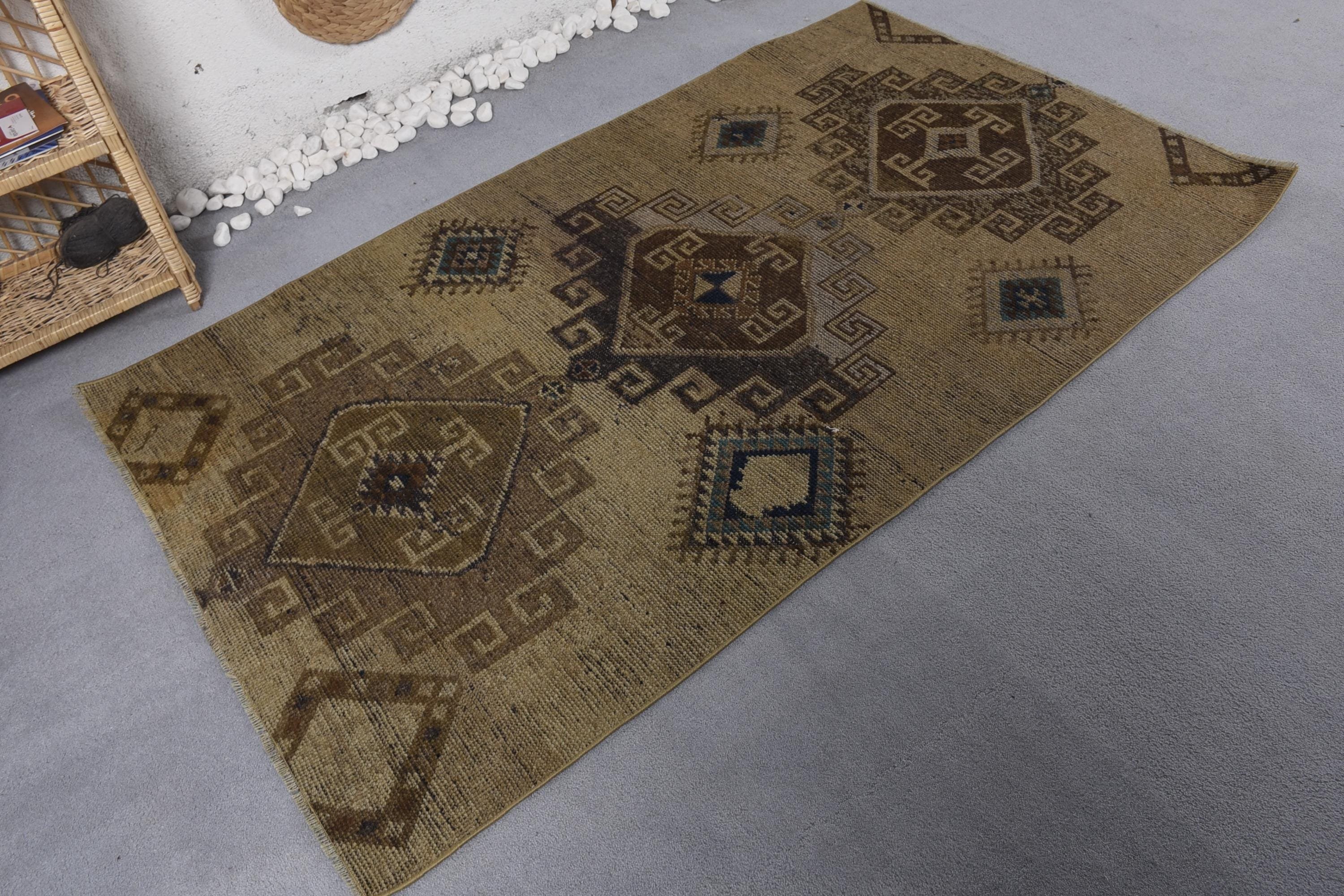 Wool Rug, Vintage Rugs, Kitchen Rugs, Oushak Area Rug, Handwoven Rug, Office Rugs, Turkish Rug, 3.7x6.7 ft Area Rug, Beige Geometric Rug