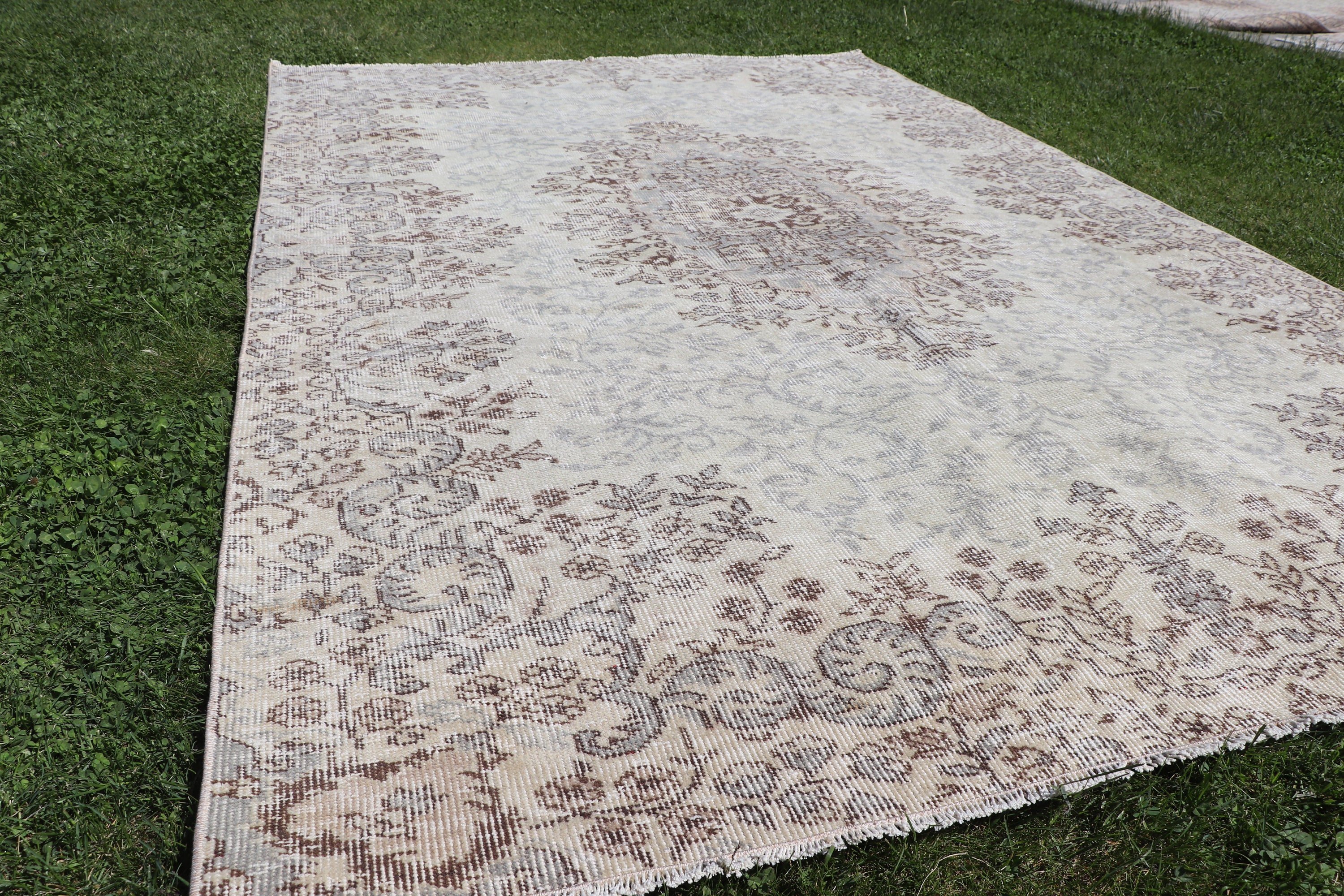 Vintage Halı, Ev Dekor Halısı, 5.6x8.7 ft Büyük Halı, Büyük Vintage Halı, Bej Zemin Halısı, Türk Halıları, Oturma Odası Halıları