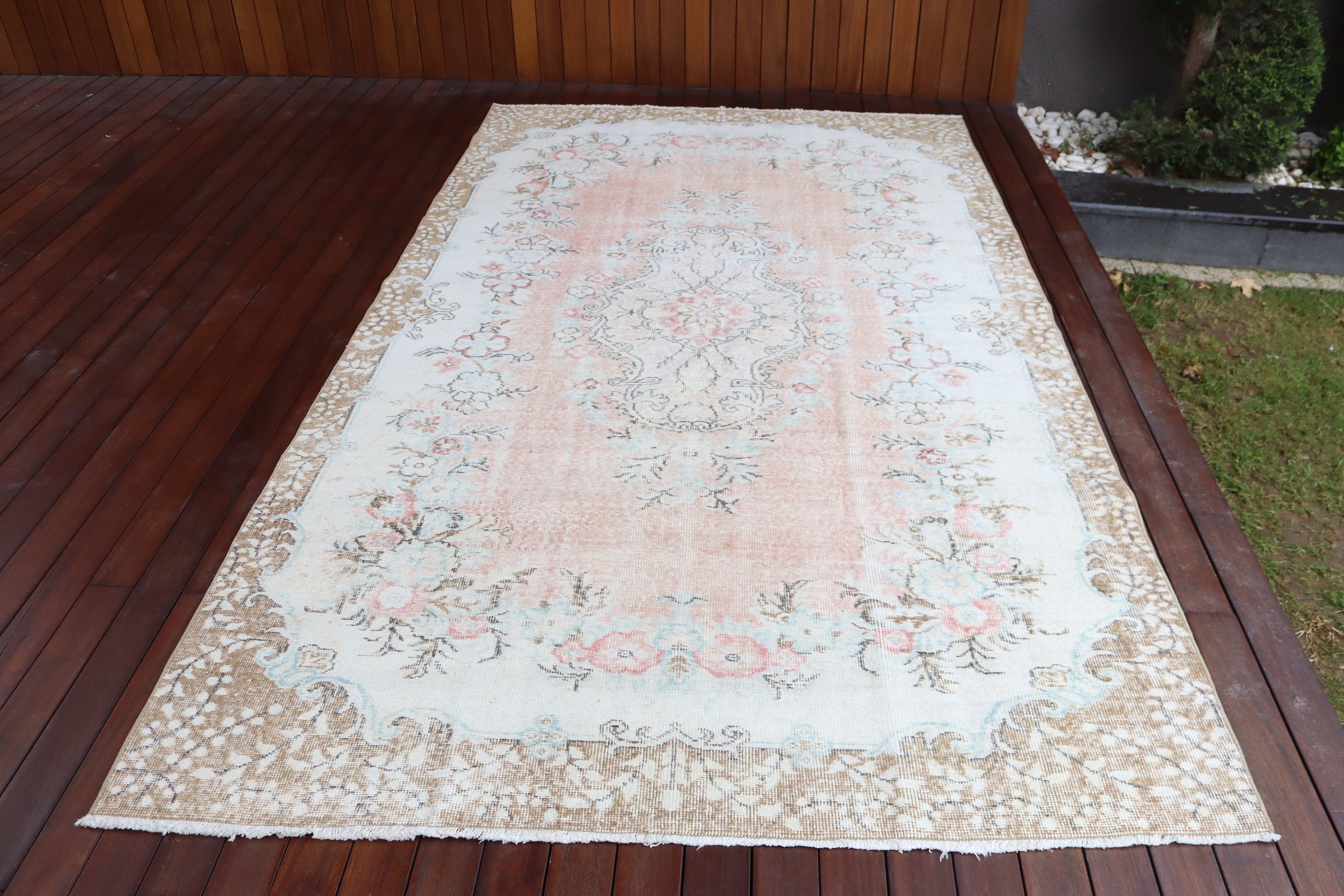 Mutfak Halısı, Vintage Halılar, Bej Açıklama Halısı, Yatak Odası Halısı, Yemek Odası Halısı, 5.6x9.7 ft Büyük Halılar, Büyük Oushak Halıları, Türk Halısı