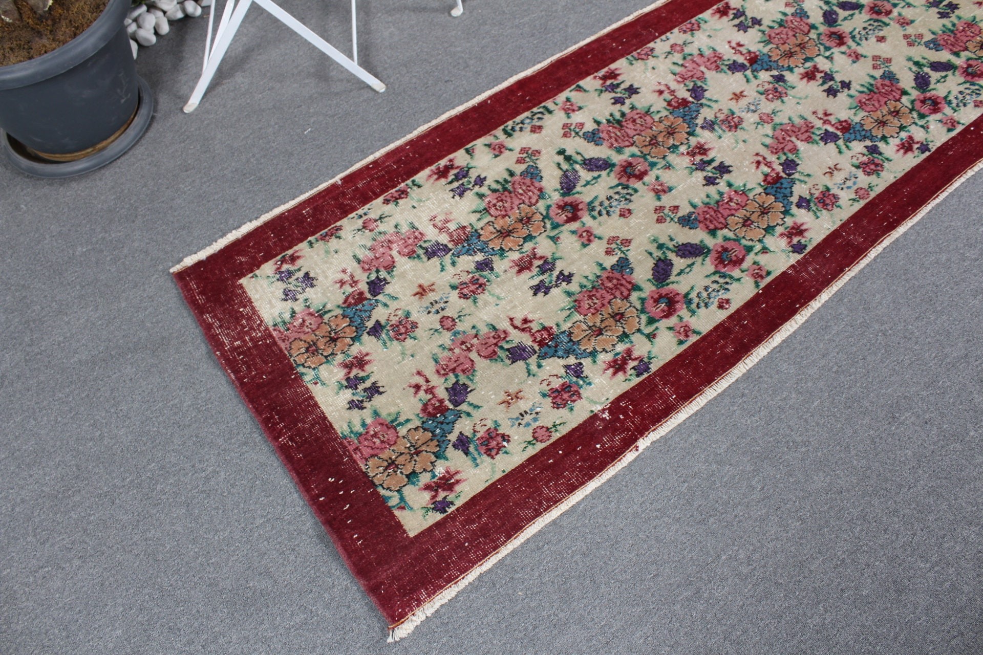 Nursery Rug, Vintage Rug, Cool Rug, Turkish Rug, Floor Rug, Kitchen Rug, Beige Antique Rug, Rugs for Bedroom, 7.6x2.5 ft Accent Rugs