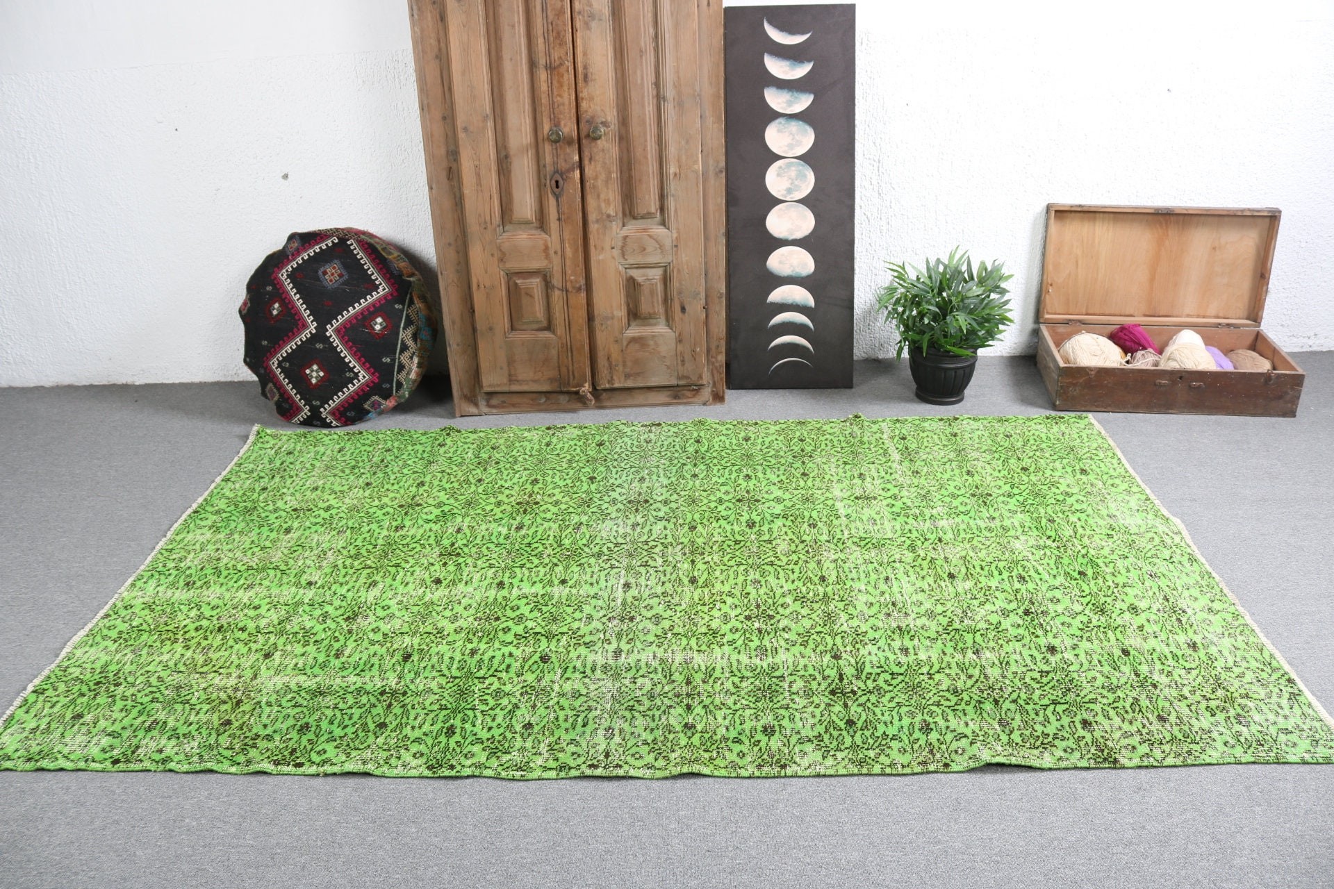 Vintage Rugs, Dining Room Rug, Green Handwoven Rug, Turkish Rugs, Living Room Rugs, Oushak Rug, Home Decor Rug, 5.1x8.6 ft Large Rugs