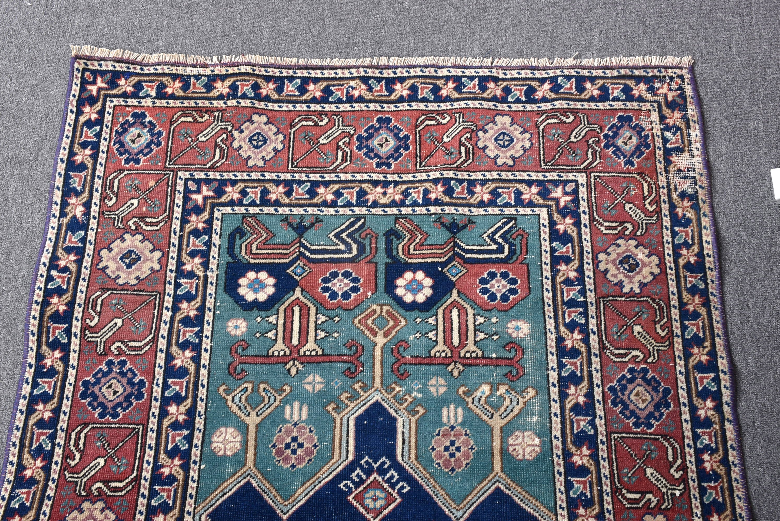 2.8x4.3 ft Small Rug, Ethnic Rugs, Vintage Rug, Rugs for Door Mat, Flatweave Rugs, Turkish Rugs, Neutral Rugs, Blue Kitchen Rug, Bath Rugs