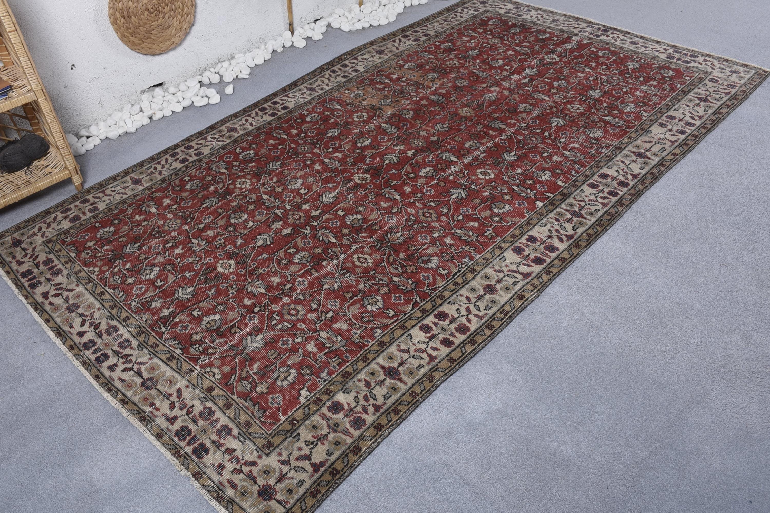 Turkish Rugs, Red Anatolian Rugs, Large Oushak Rugs, Vintage Rug, 5x8.6 ft Large Rugs, Bedroom Rug, Living Room Rugs, Moroccan Rug