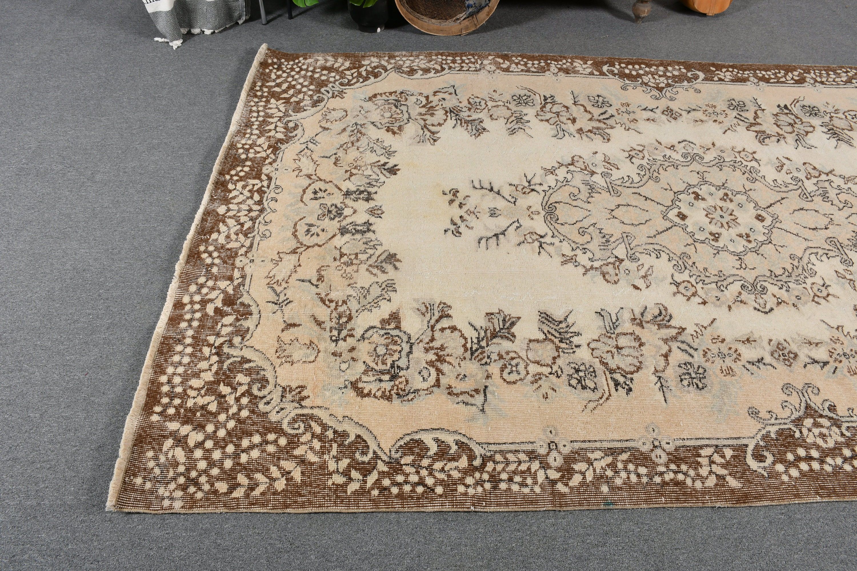 Bej Ev Dekor Halıları, Salon Halısı, 5.8x9.6 ft Büyük Halı, Göçebe Halıları, Türk Halısı, Oushak Halısı, Vintage Halı, Oturma Odası Halısı, Anadolu Halısı