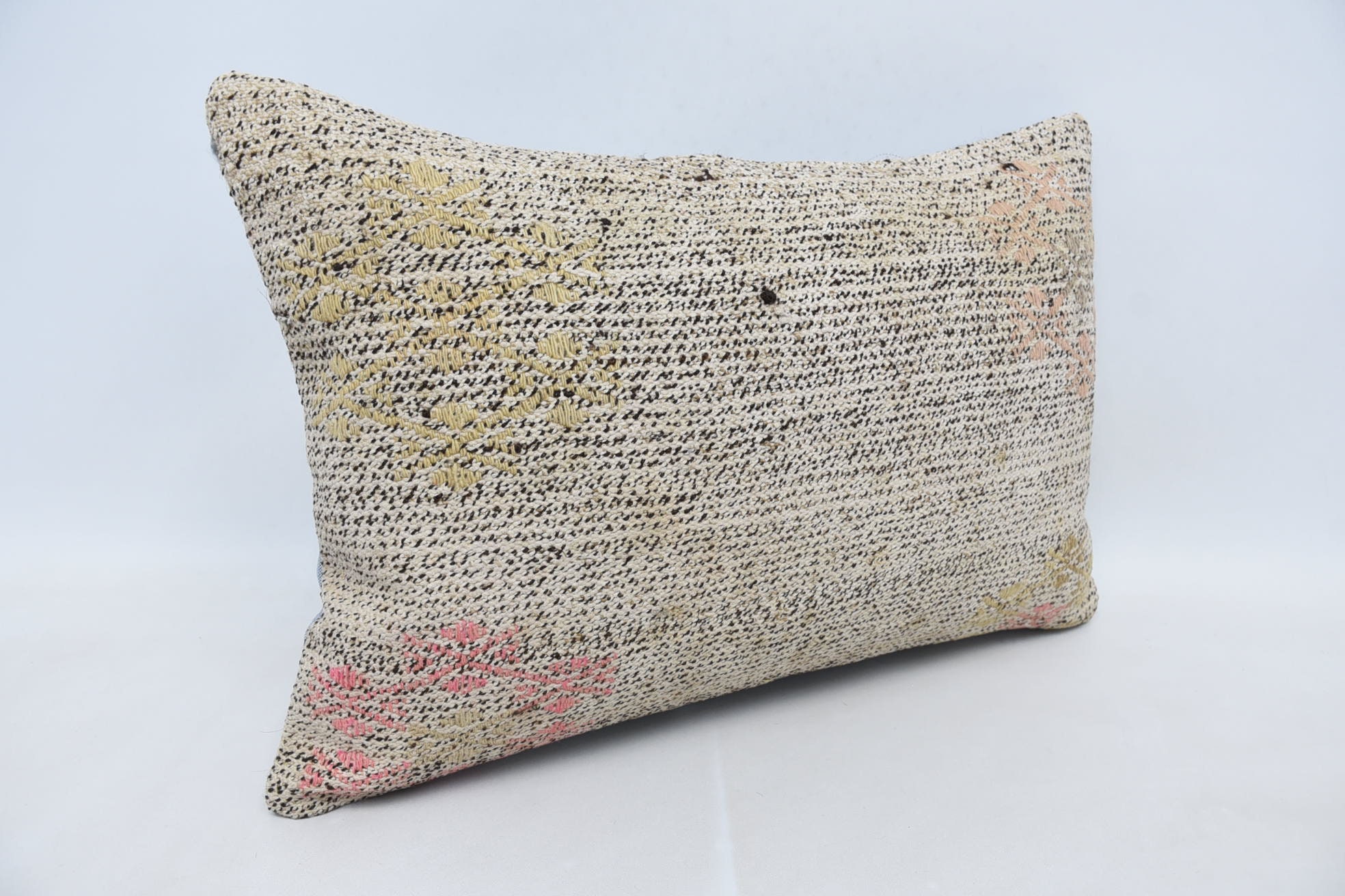 Vintage Kilim Throw Pillow, Sofa Cushion Cover, Turkish Pillow, 16"x24" White Cushion Cover, Aesthetic Pillow Sham, Pillow for Couch