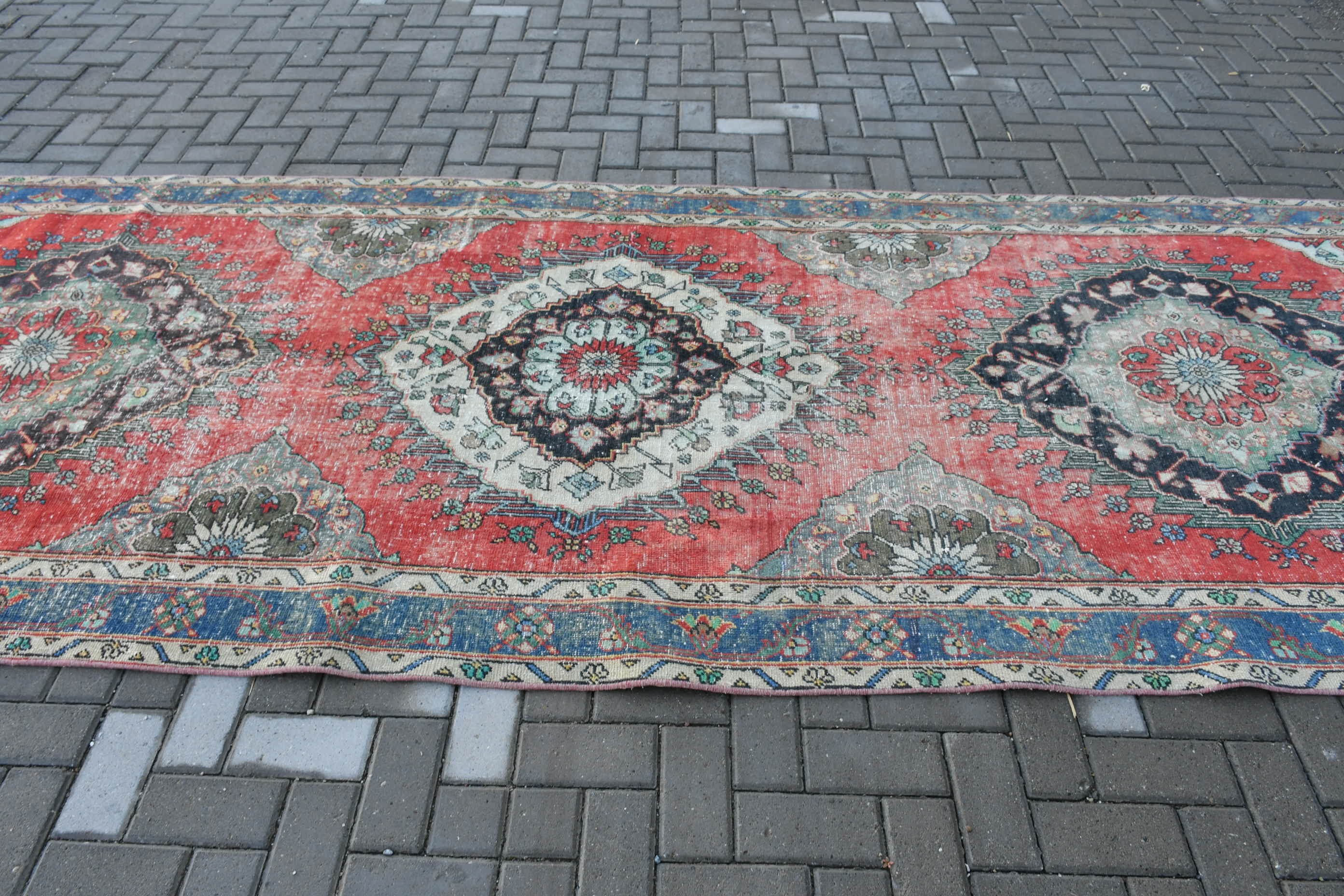 Kitchen Rug, Turkish Rug, Stair Rugs, Oushak Rug, Rugs for Hallway, 4.7x13.2 ft Runner Rug, Blue Wool Rug, Vintage Rug