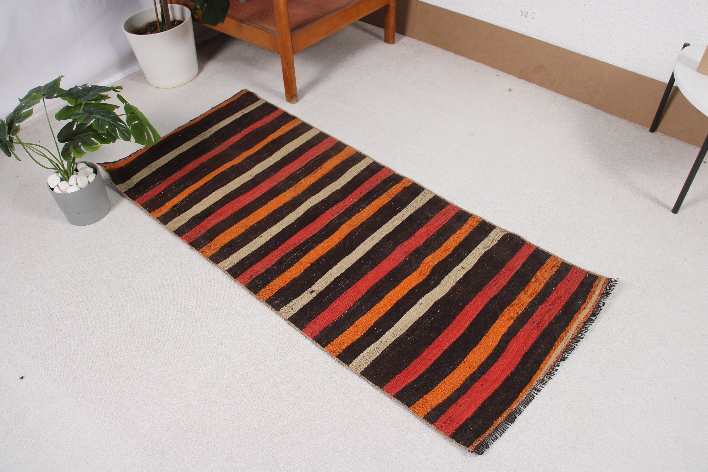 Brown Cool Rugs, Kilim, Turkish Rugs, Statement Rug, Vintage Rug, Bathroom Rug, 2.2x5.2 ft Small Rugs, Wall Hanging Rugs, Bedroom Rugs