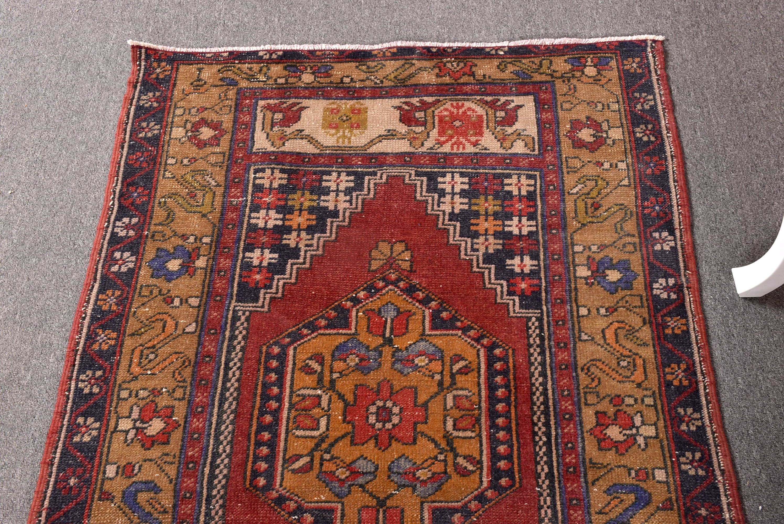 Açıklama Halısı, 3,2x6 ft Vurgulu Halılar, Vintage Vurgulu Halı, Düz Dokuma Halılar, Türk Halıları, Kırmızı Oushak Halıları, Dekoratif Halılar, Vintage Halılar