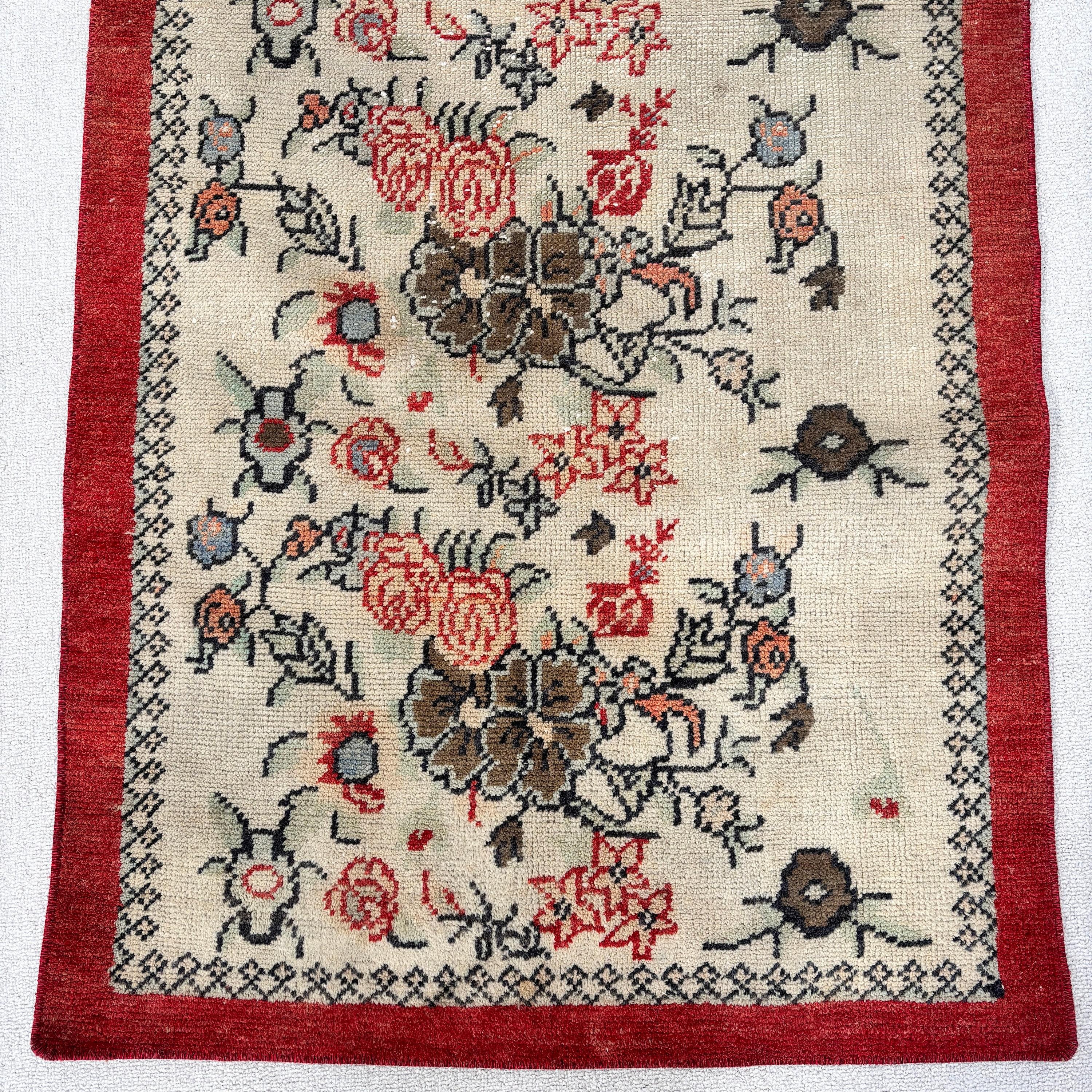 Vintage Rug, 2.5x5.4 ft Small Rugs, Bathroom Rugs, Turkish Rug, Rugs for Entry, Floor Rug, Beige Statement Rug, Handmade Rug, Luxury Rugs