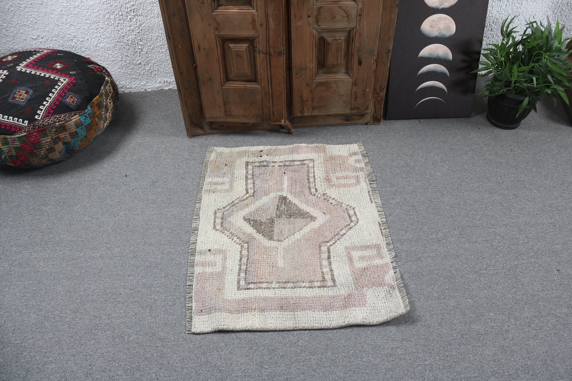 Türk Halısı, Lüks Halı, 2,8x2,1 ft Küçük Halılar, Küçük Vintage Halı, Fas Halısı, Vintage Halılar, Anadolu Halısı, Bej Antika Halı, Banyo Halıları